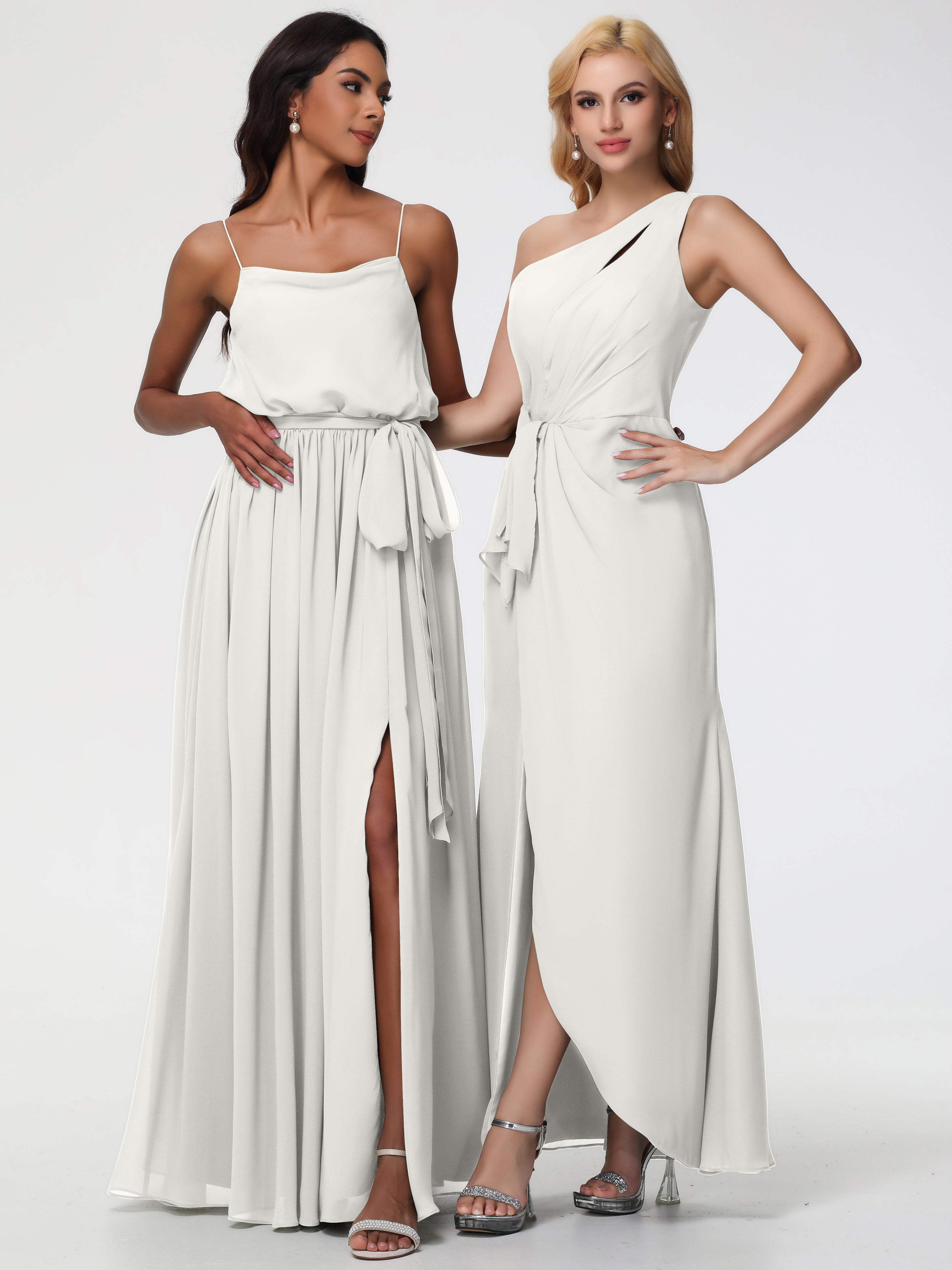One Shoulder Sheath/Column Sleeveless Long Split Chiffon Bridesmaid Dresses