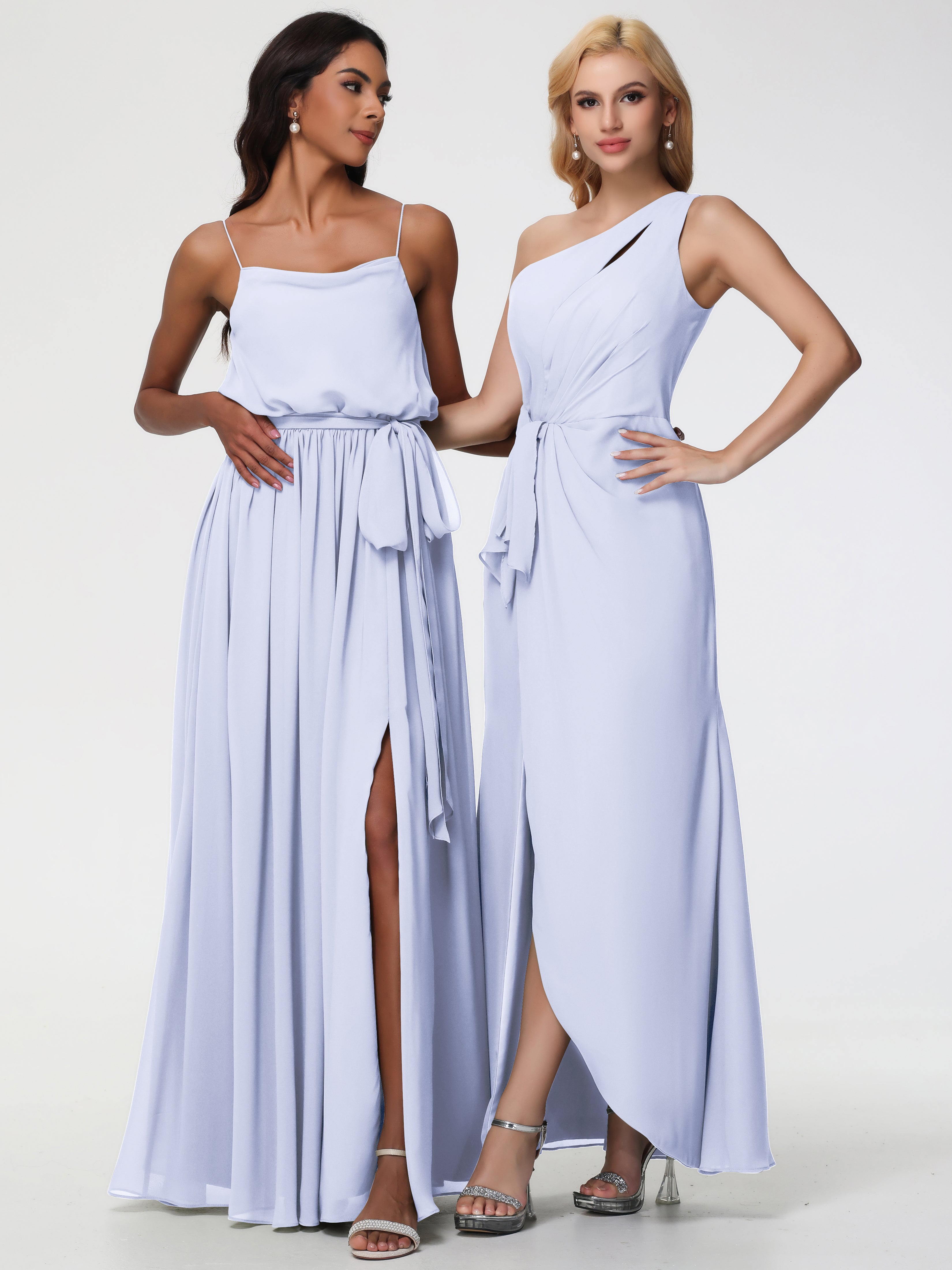 One Shoulder Sheath/Column Sleeveless Long Split Chiffon Bridesmaid Dresses