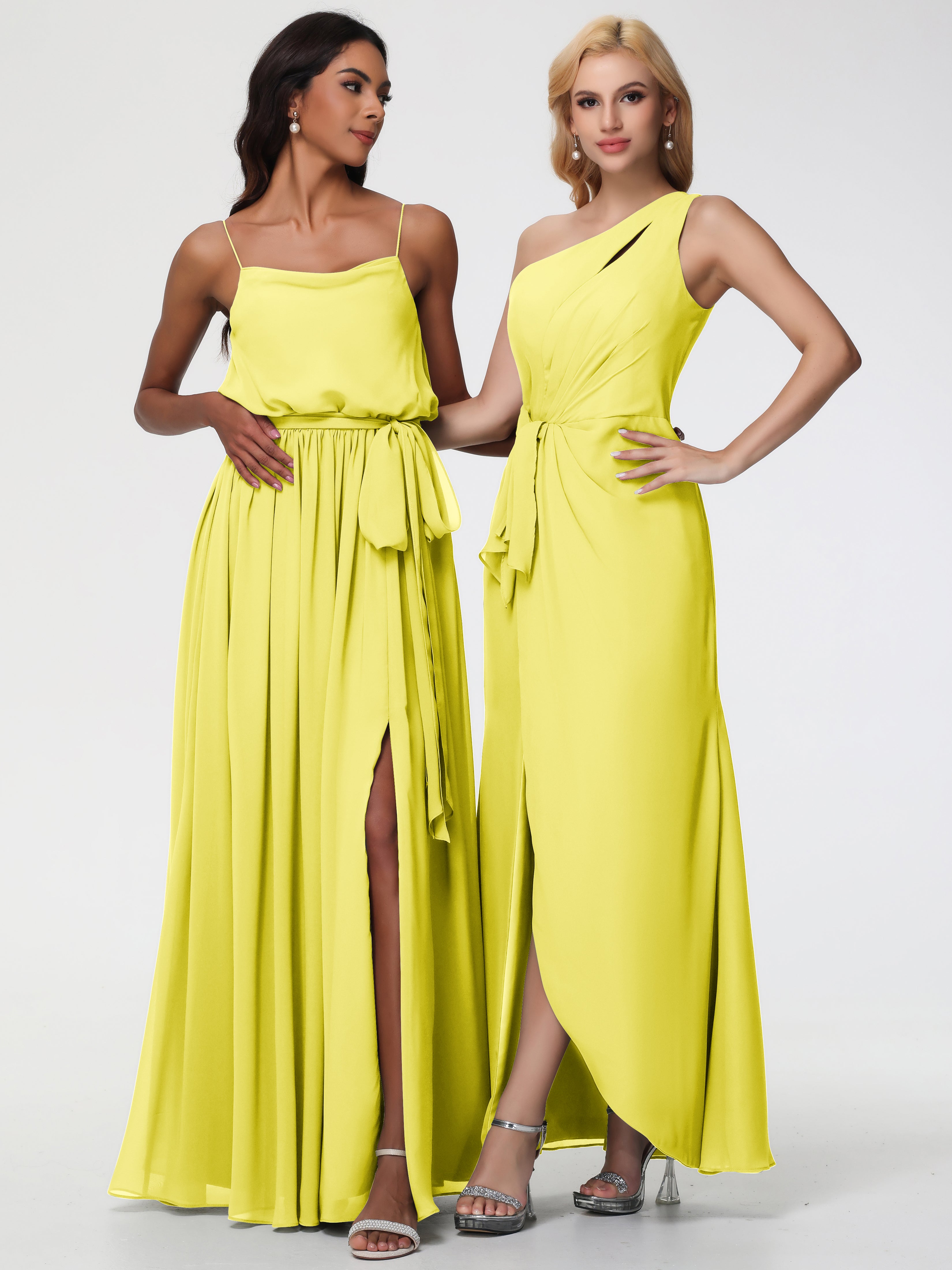 One Shoulder Sheath/Column Sleeveless Long Split Chiffon Bridesmaid Dresses