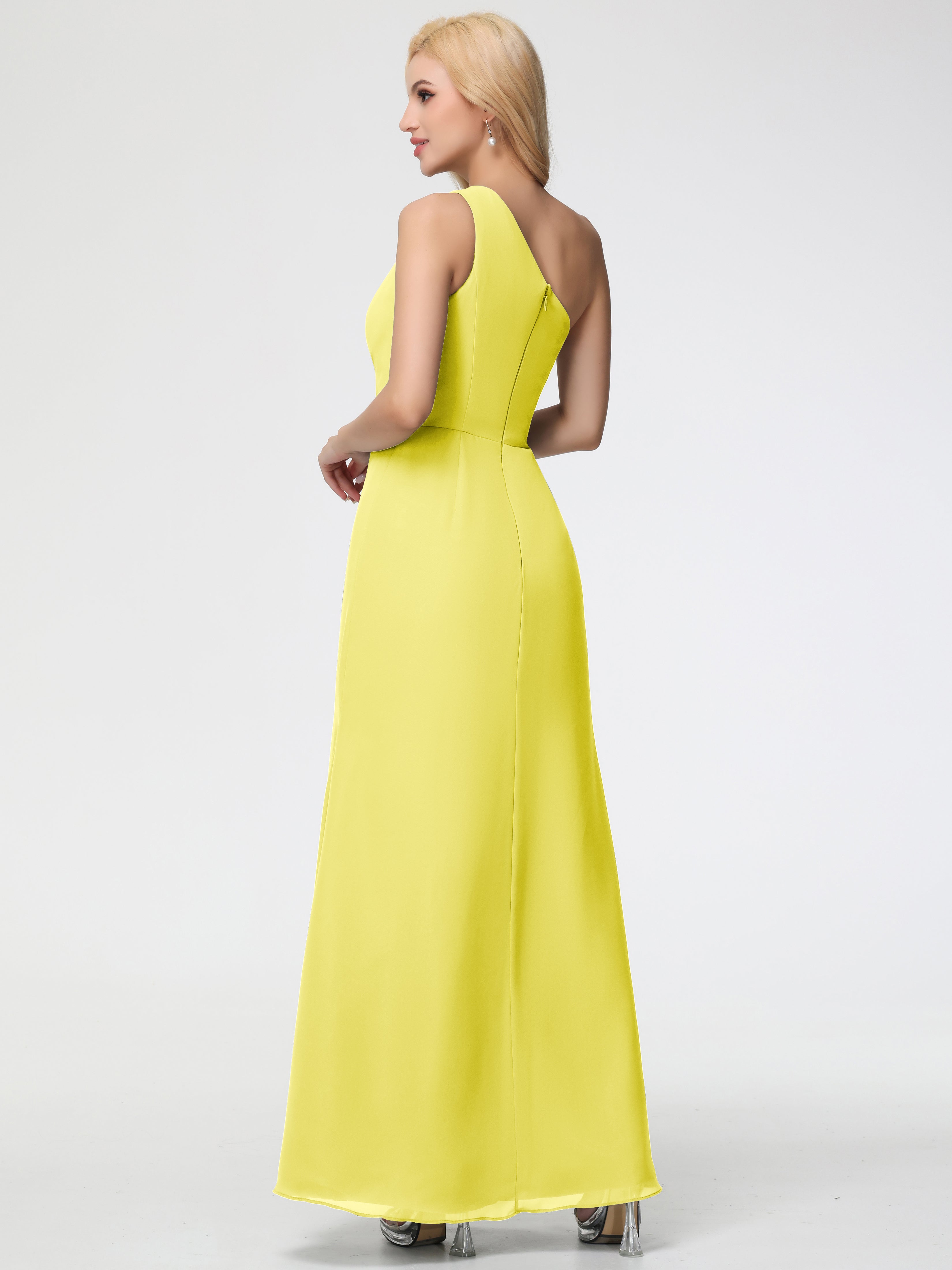 One Shoulder Sheath/Column Sleeveless Long Split Chiffon Bridesmaid Dresses