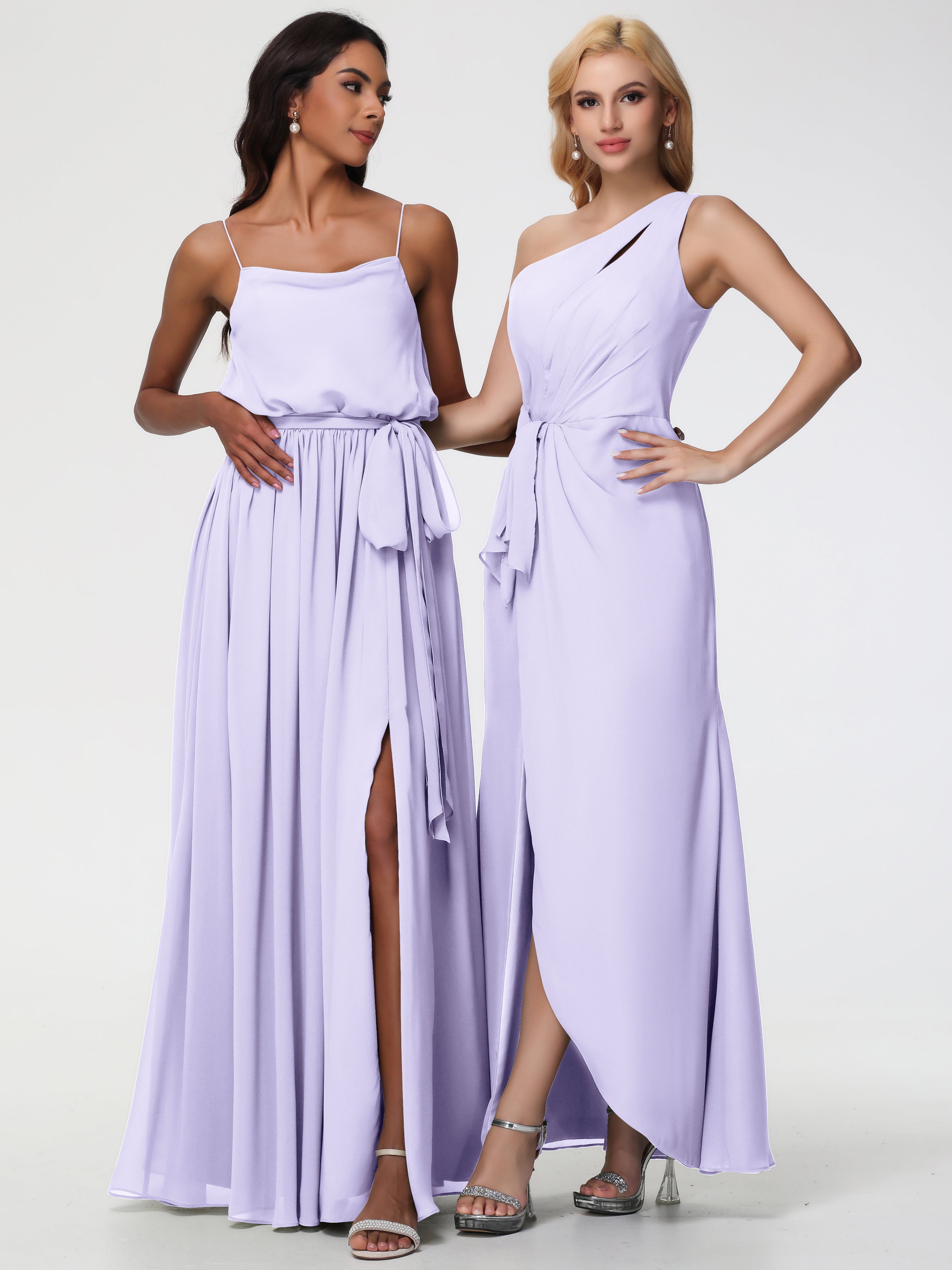 One Shoulder Sheath/Column Sleeveless Long Split Chiffon Bridesmaid Dresses