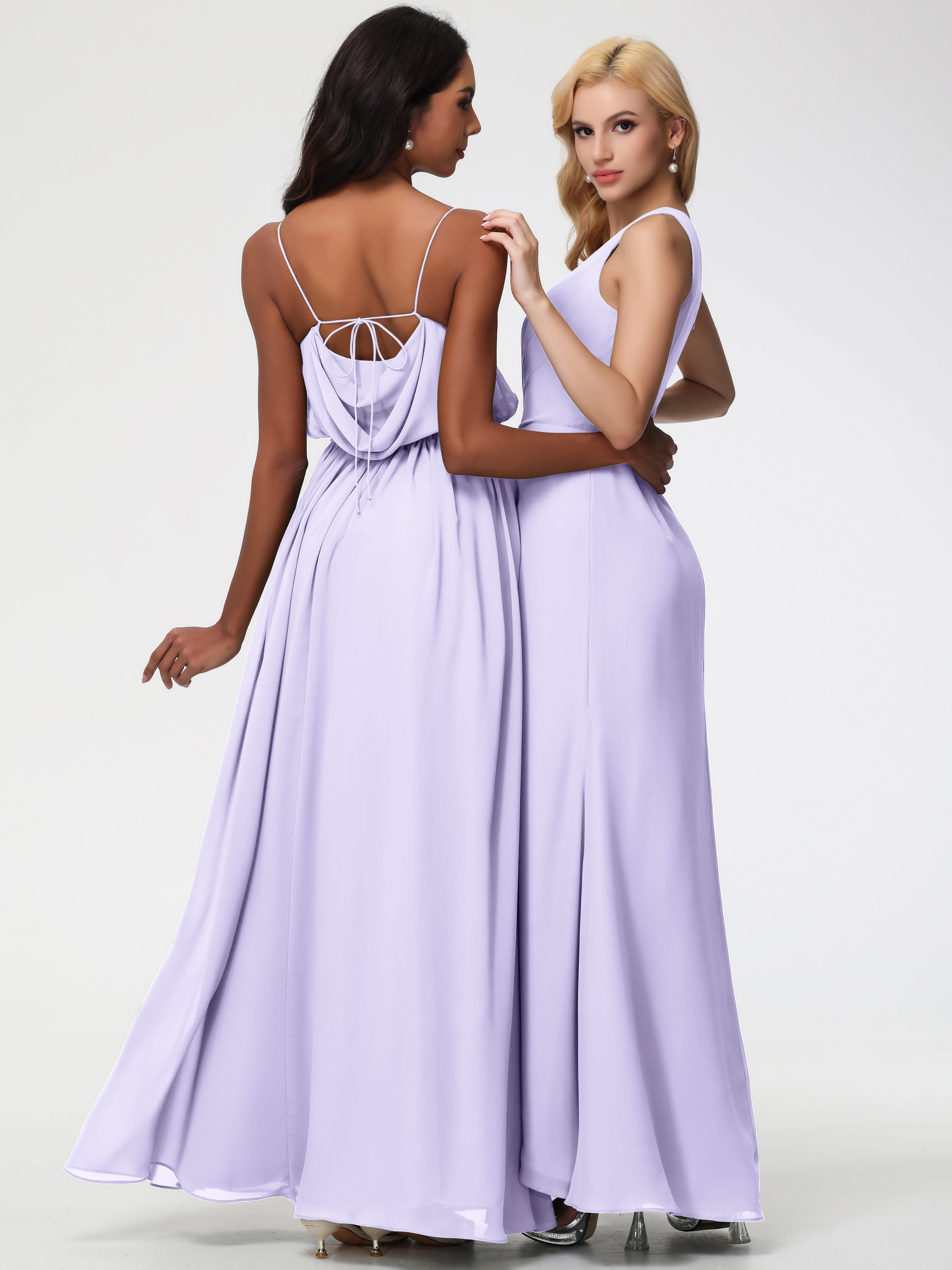 One Shoulder Sheath/Column Sleeveless Long Split Chiffon Bridesmaid Dresses