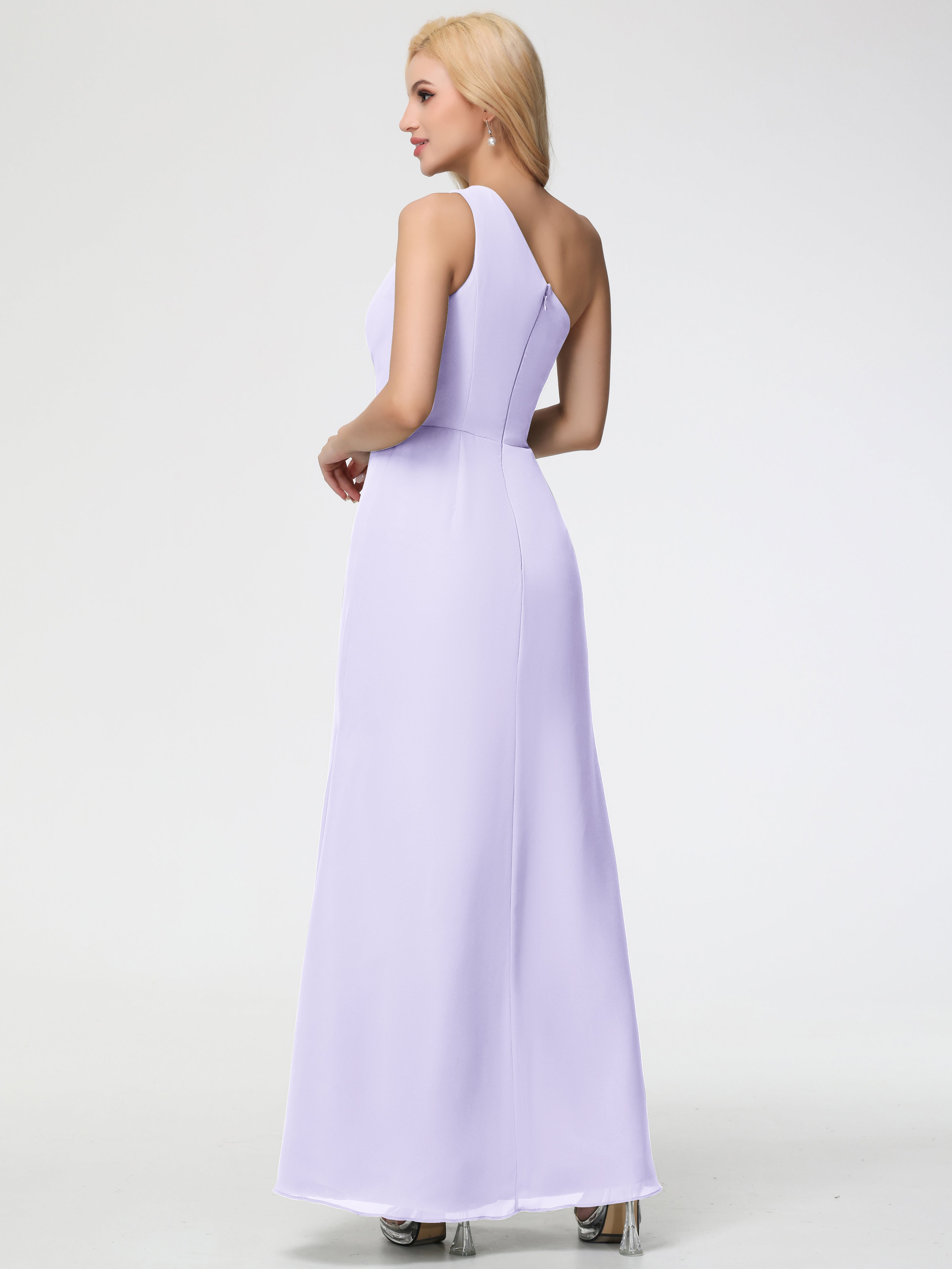 One Shoulder Sheath/Column Sleeveless Long Split Chiffon Bridesmaid Dresses