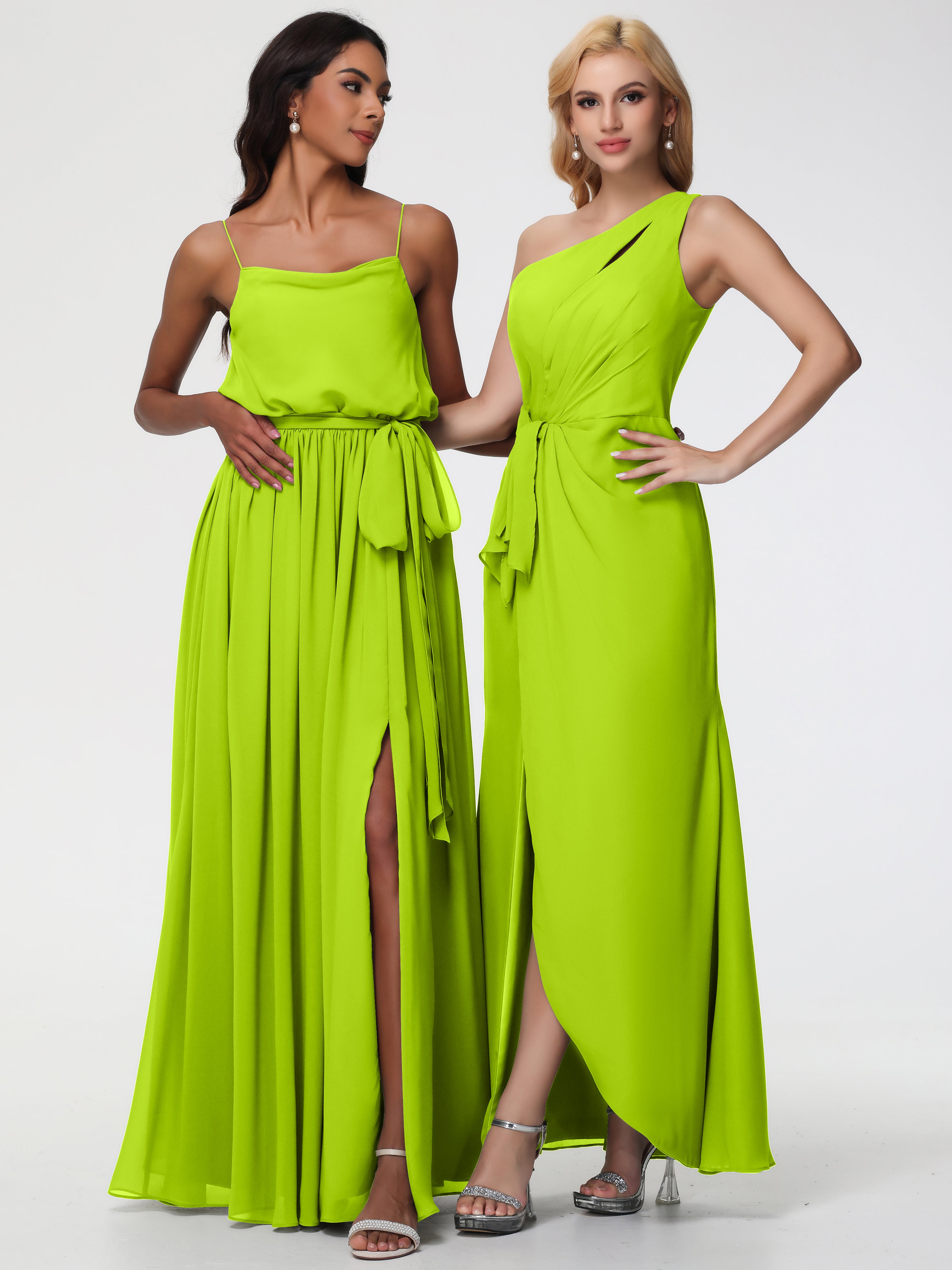 One Shoulder Sheath/Column Sleeveless Long Split Chiffon Bridesmaid Dresses