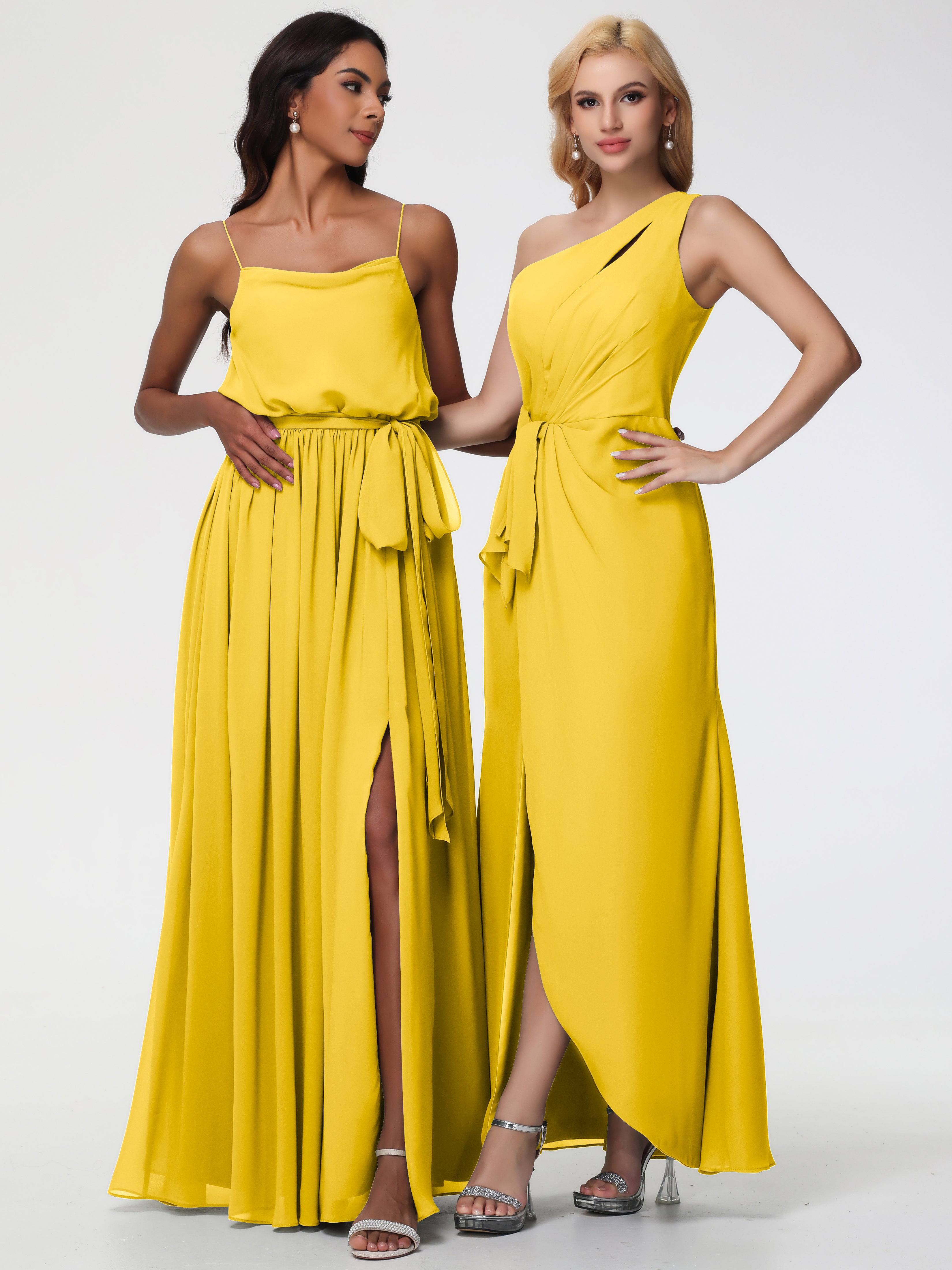 One Shoulder Sheath/Column Sleeveless Long Split Chiffon Bridesmaid Dresses
