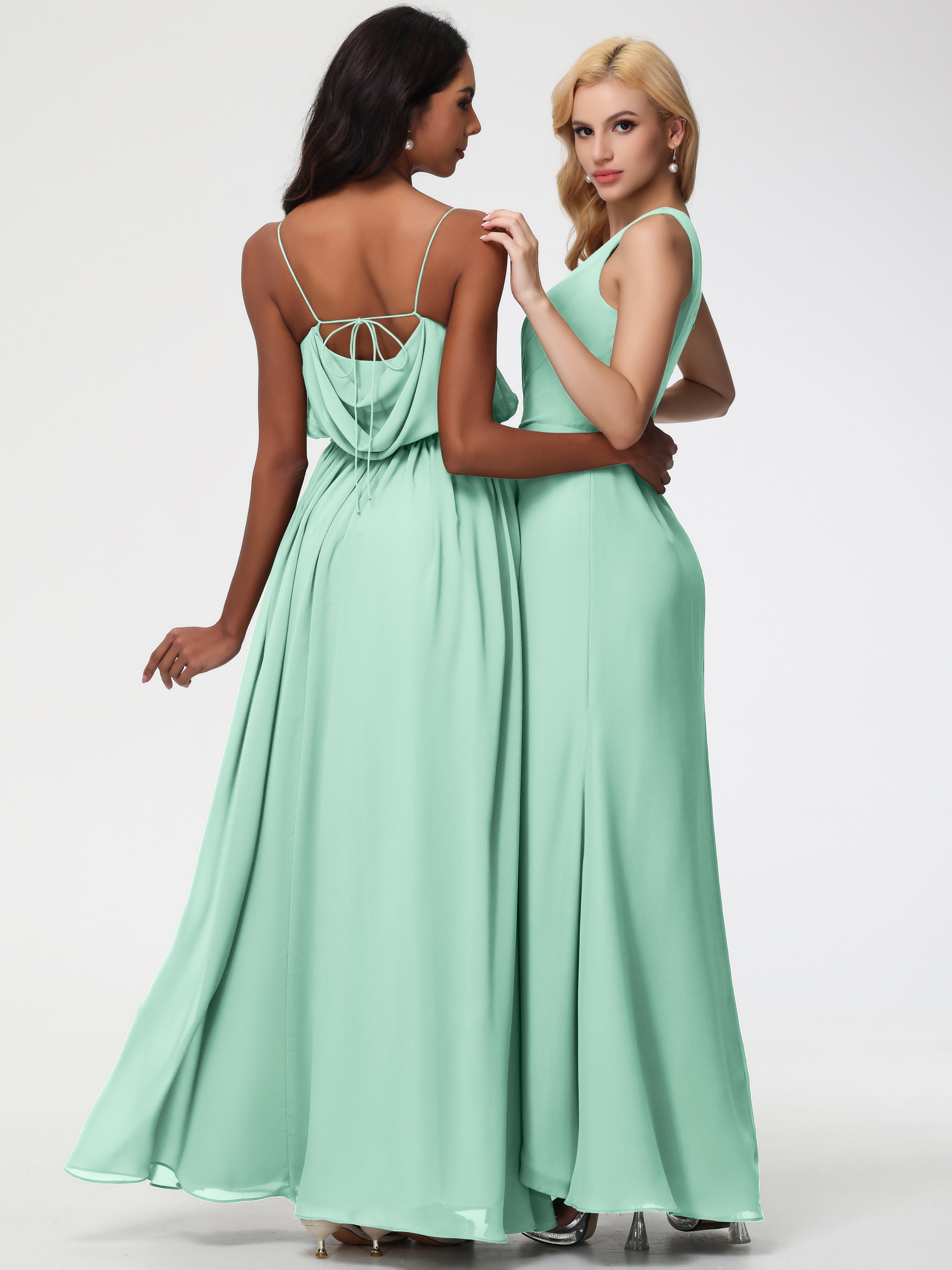 One Shoulder Sheath/Column Sleeveless Long Split Chiffon Bridesmaid Dresses