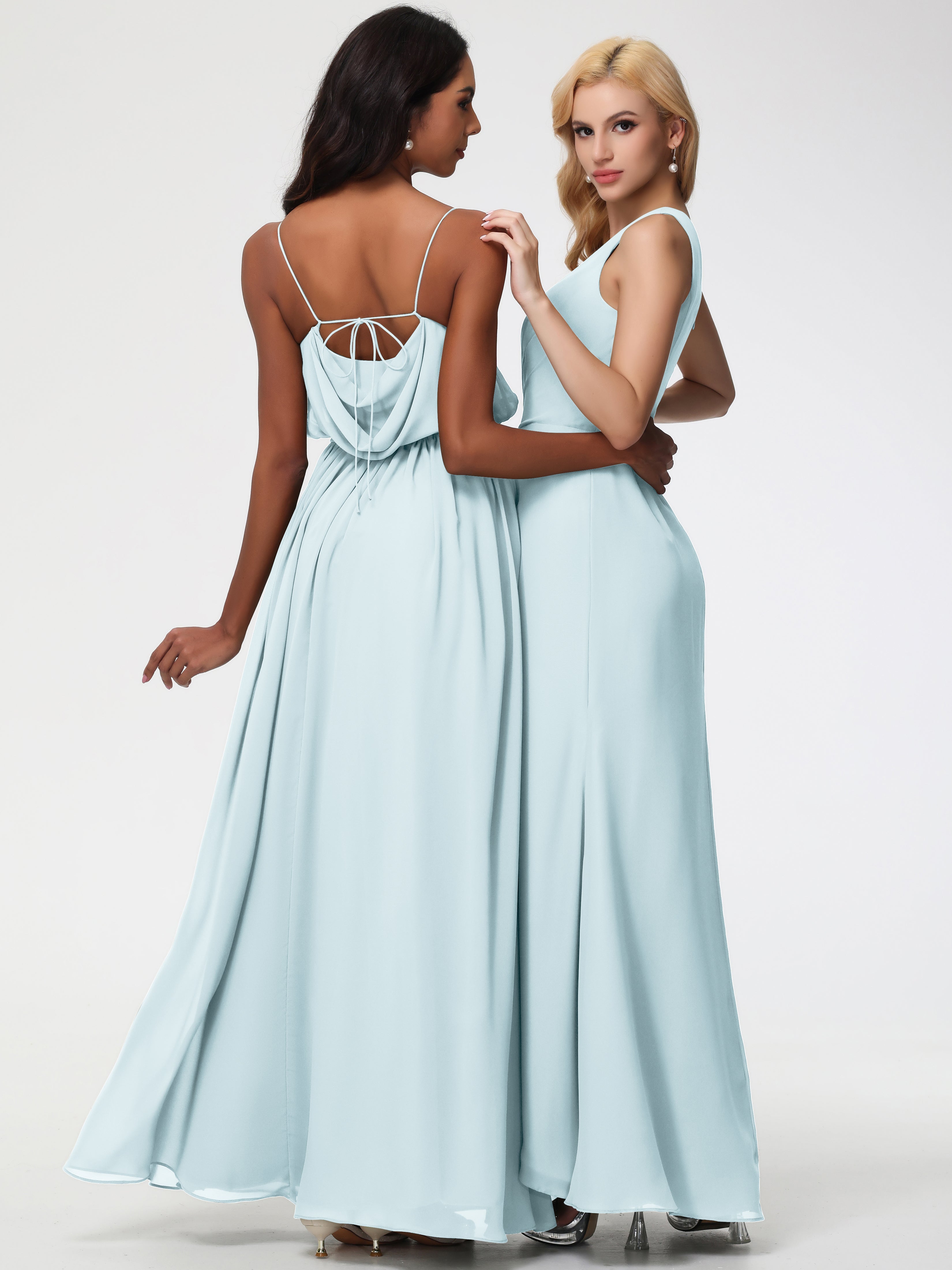 One Shoulder Sheath/Column Sleeveless Long Split Chiffon Bridesmaid Dresses