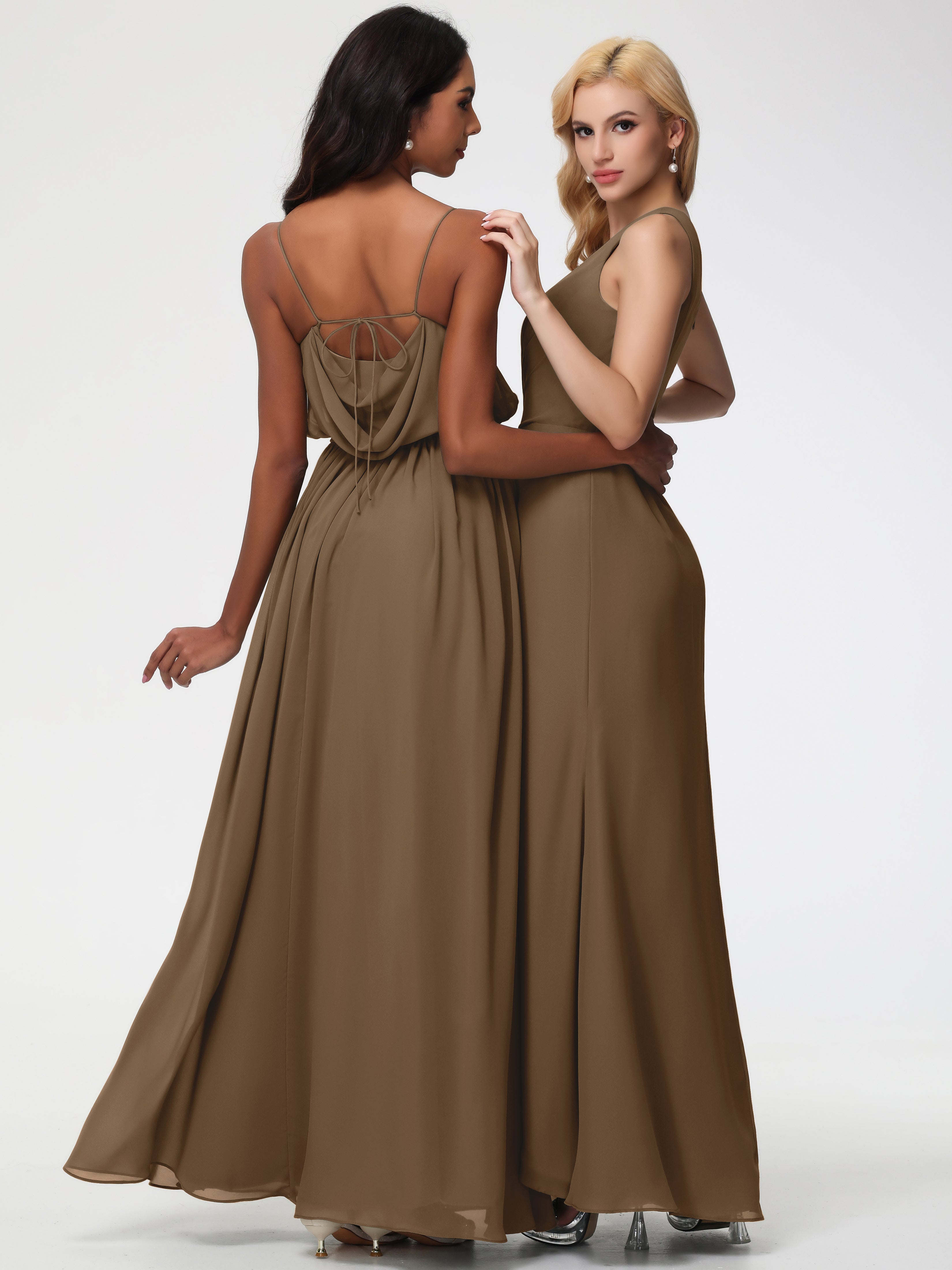 One Shoulder Sheath/Column Sleeveless Long Split Chiffon Bridesmaid Dresses