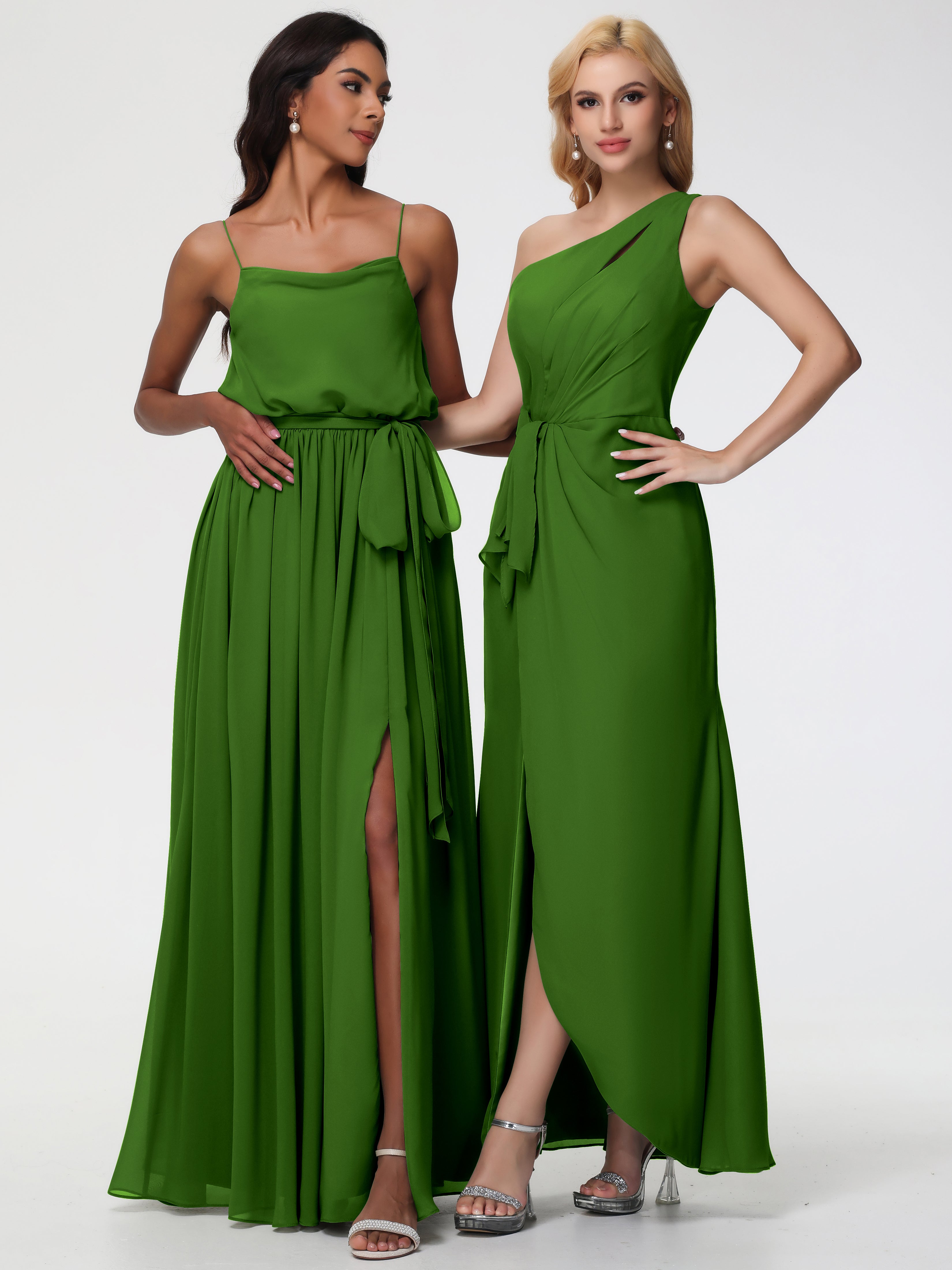 One Shoulder Sheath/Column Sleeveless Long Split Chiffon Bridesmaid Dresses