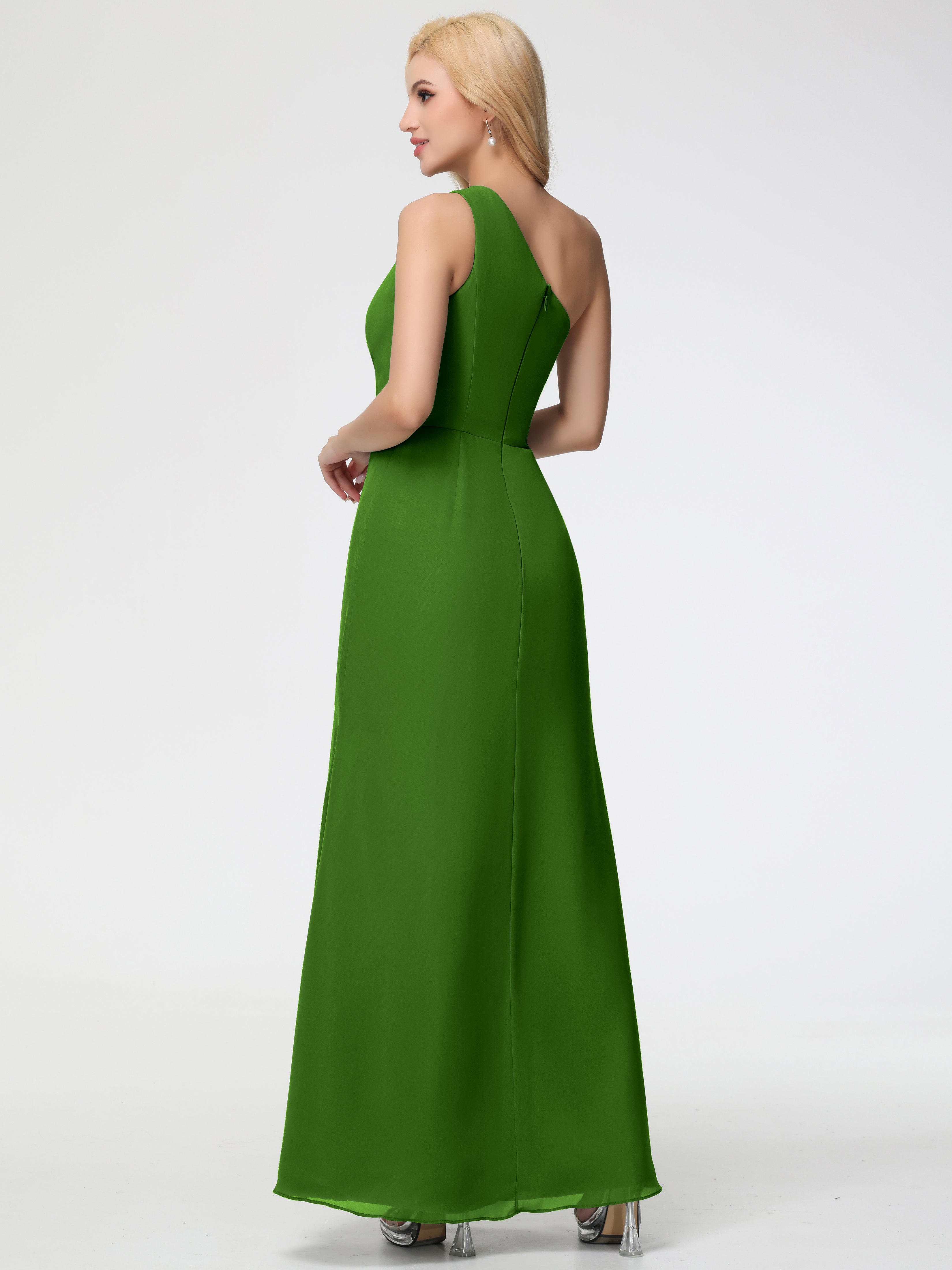 One Shoulder Sheath/Column Sleeveless Long Split Chiffon Bridesmaid Dresses