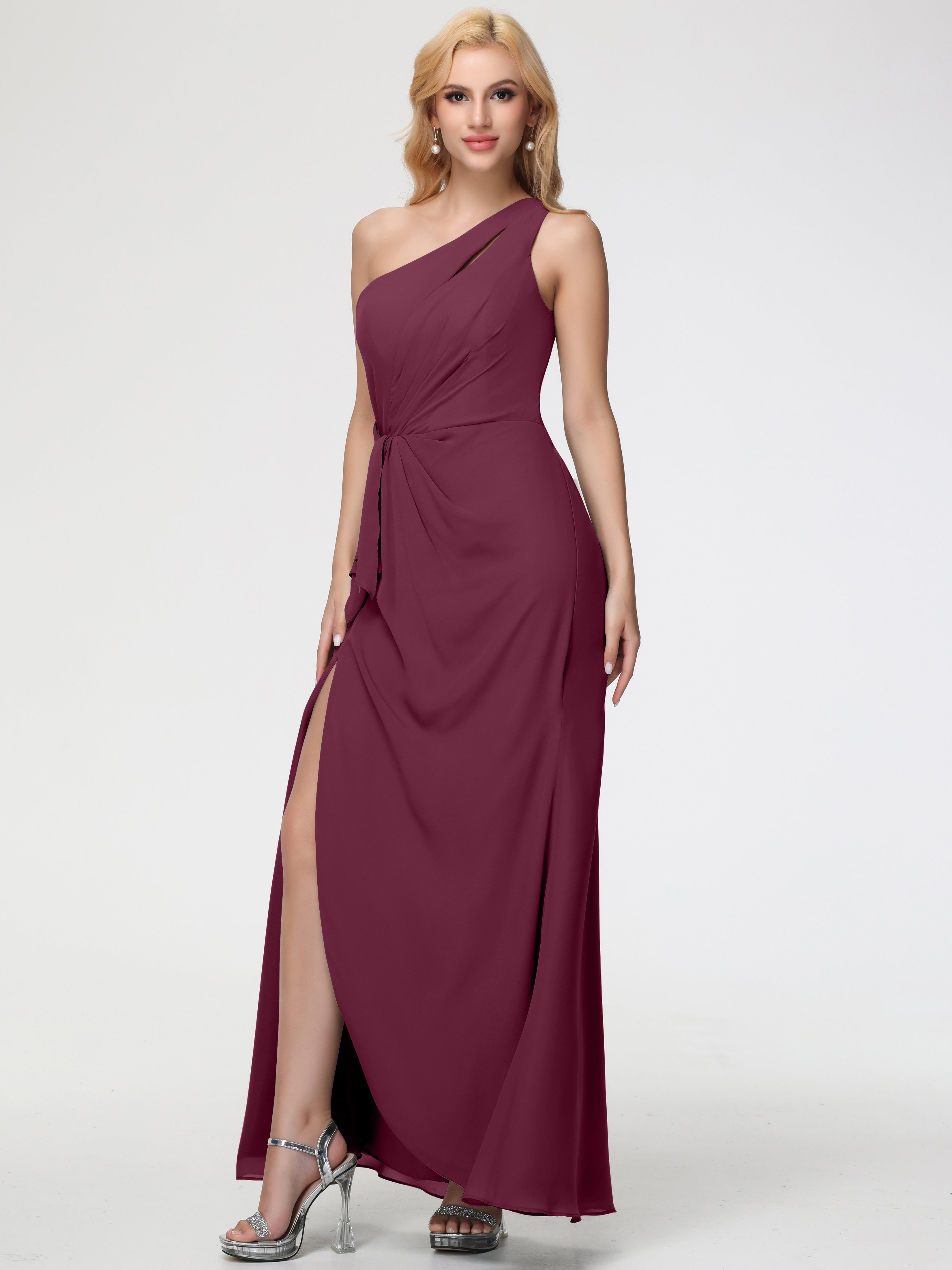 One Shoulder Sheath/Column Sleeveless Long Split Chiffon Bridesmaid Dresses (Copy)
