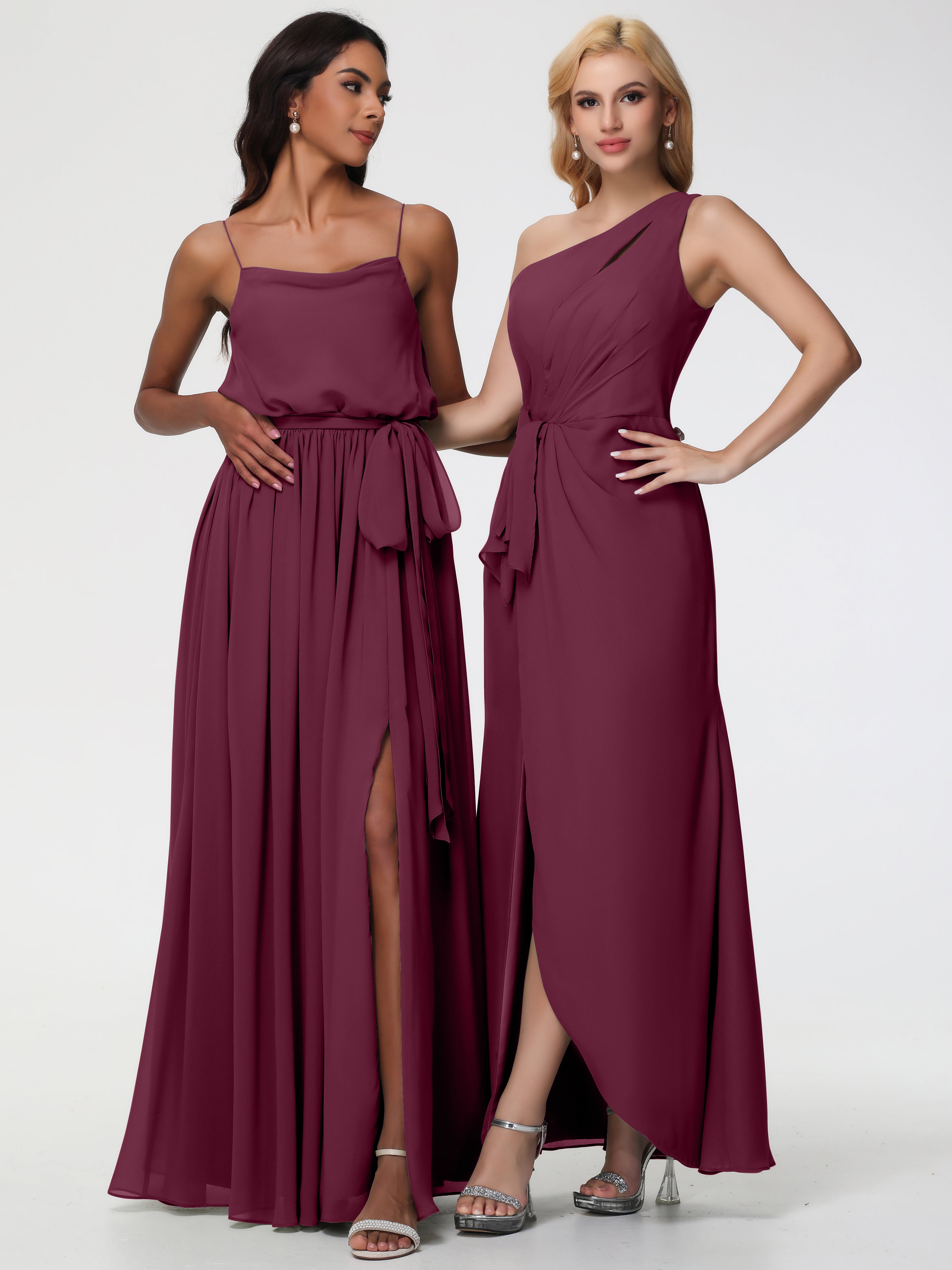 One Shoulder Sheath/Column Sleeveless Long Split Chiffon Bridesmaid Dresses (Copy)