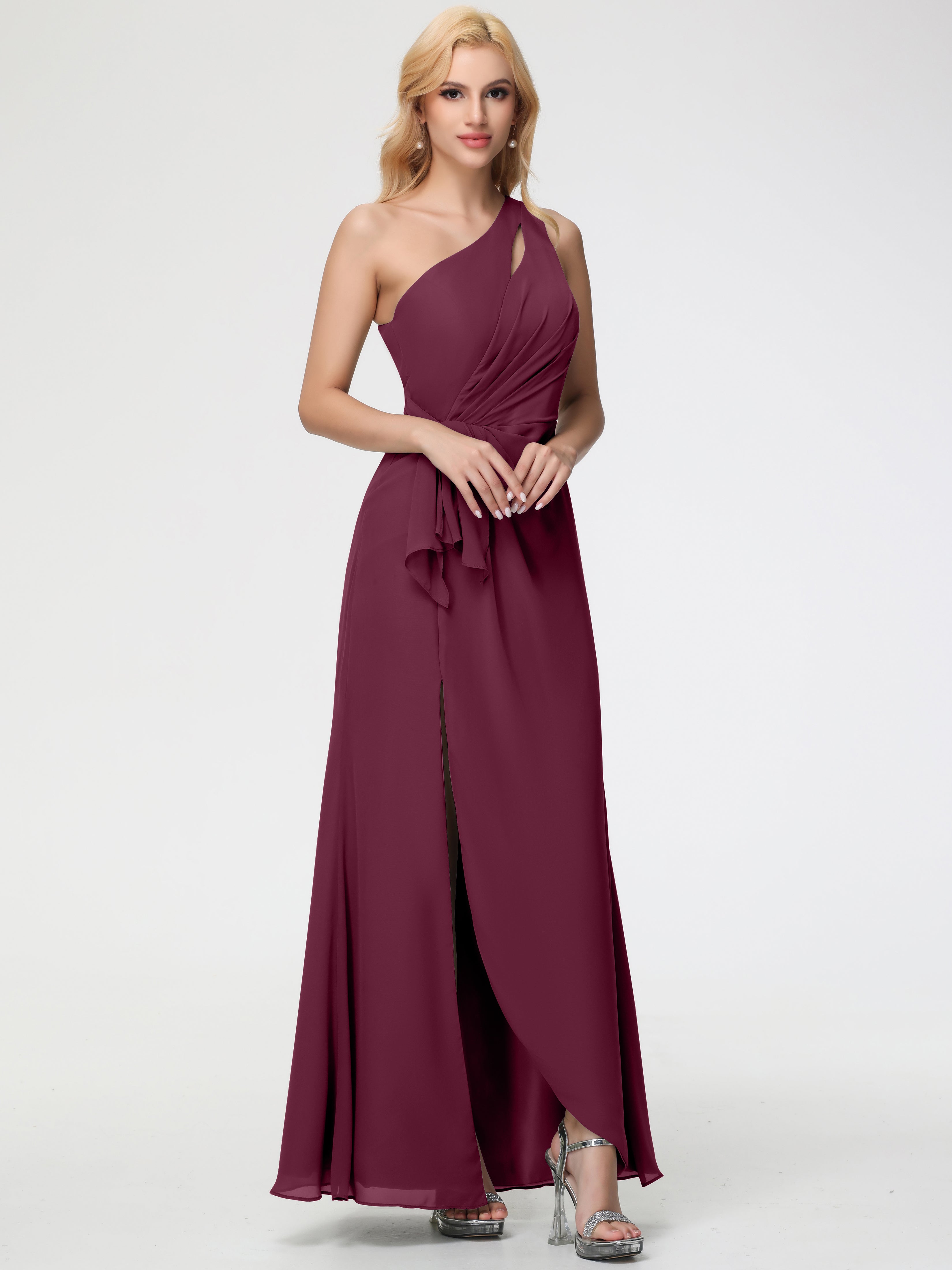 One Shoulder Sheath/Column Sleeveless Long Split Chiffon Bridesmaid Dresses (Copy)