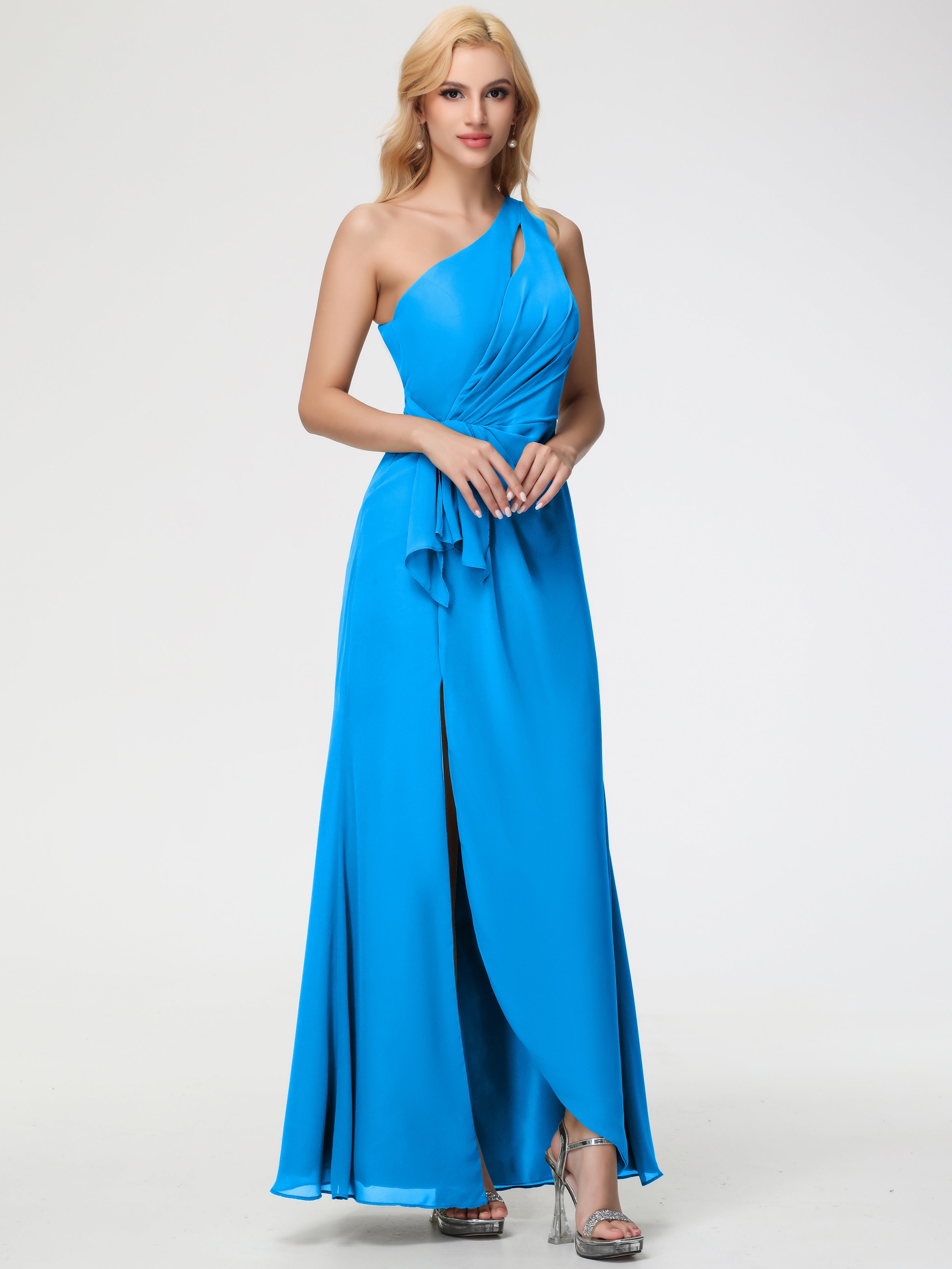 One Shoulder Sheath/Column Sleeveless Long Split Chiffon Bridesmaid Dresses (Copy)
