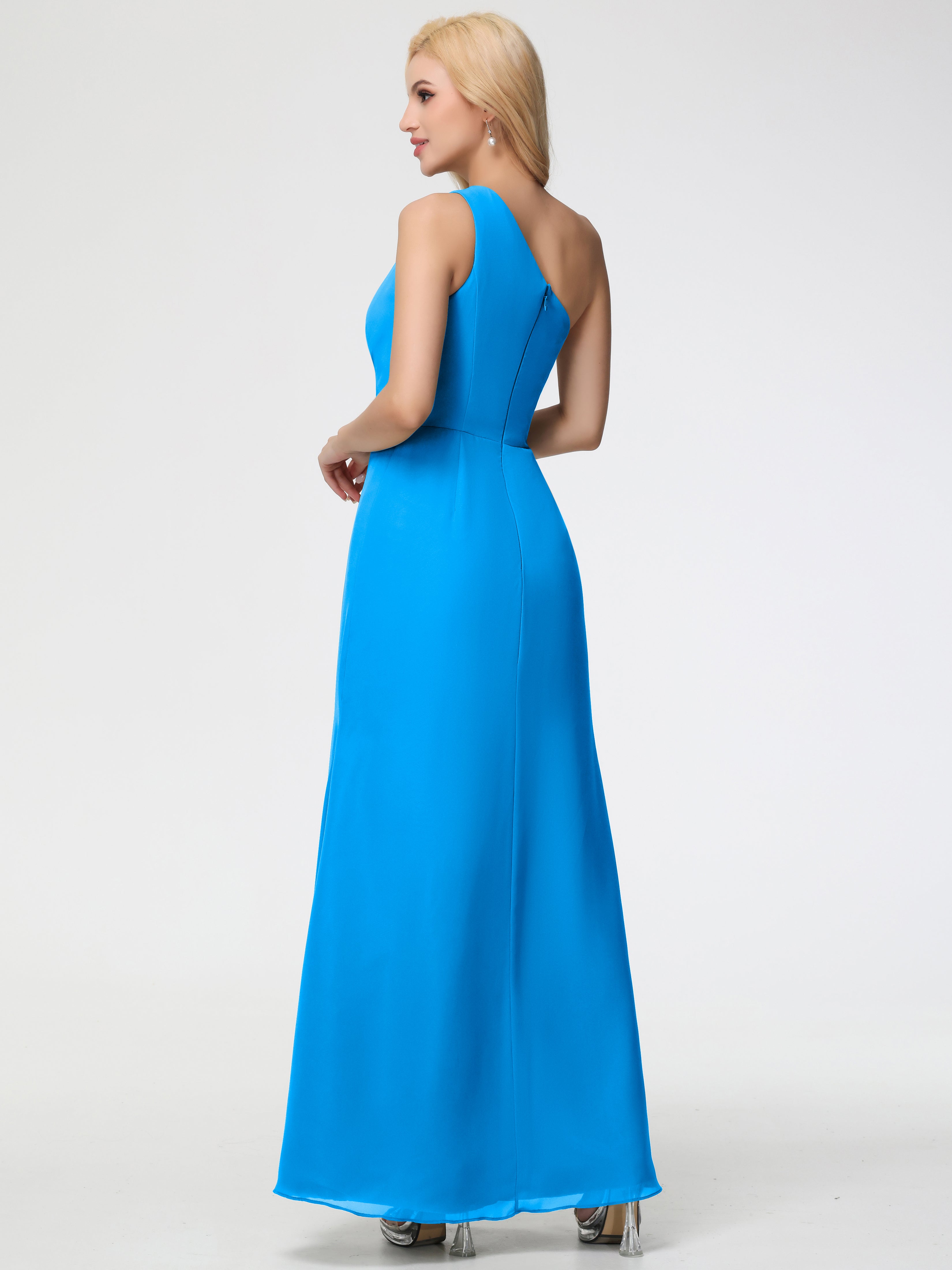 One Shoulder Sheath/Column Sleeveless Long Split Chiffon Bridesmaid Dresses (Copy)