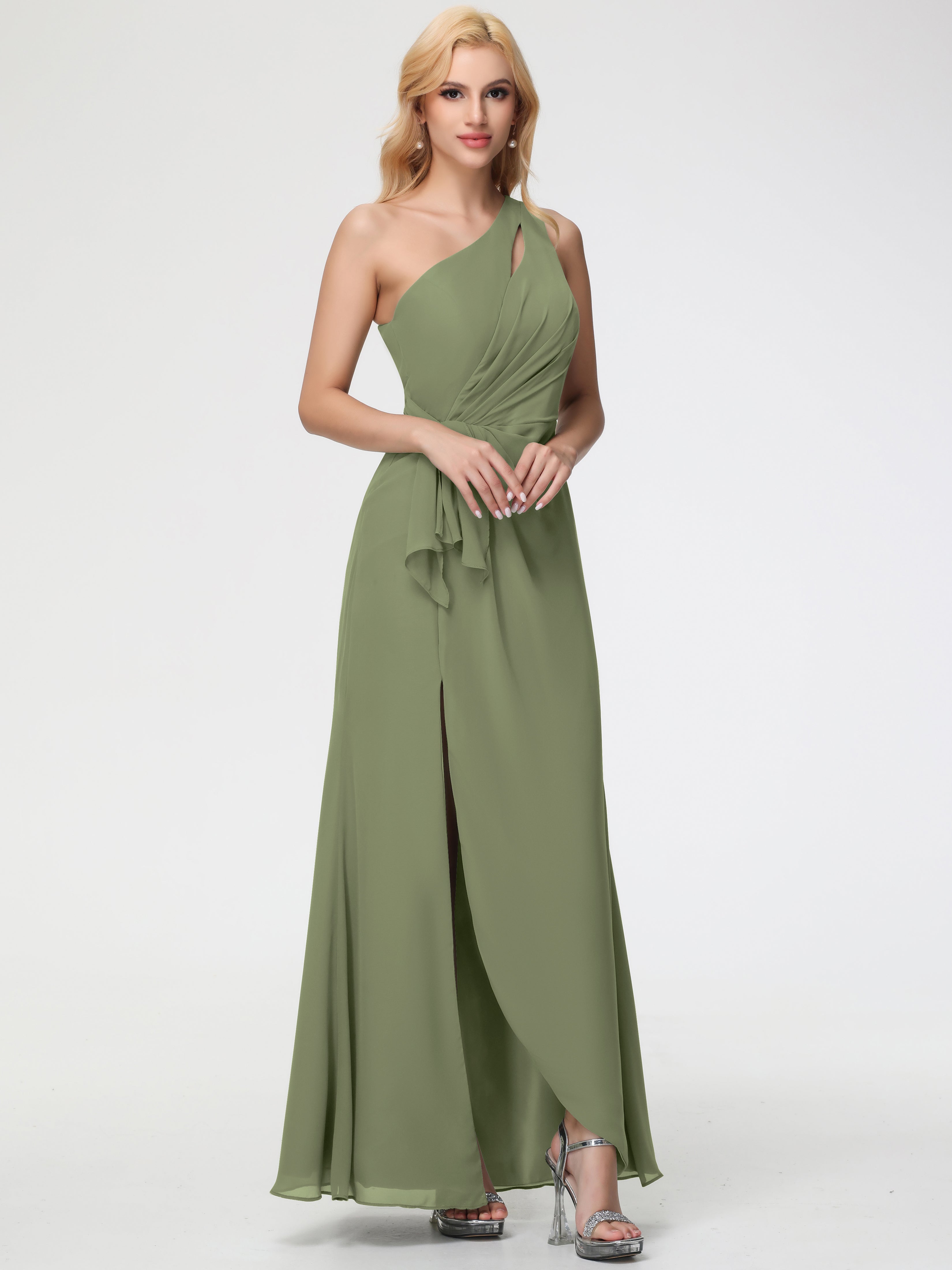 One Shoulder Sheath/Column Sleeveless Long Split Chiffon Bridesmaid Dresses (Copy)