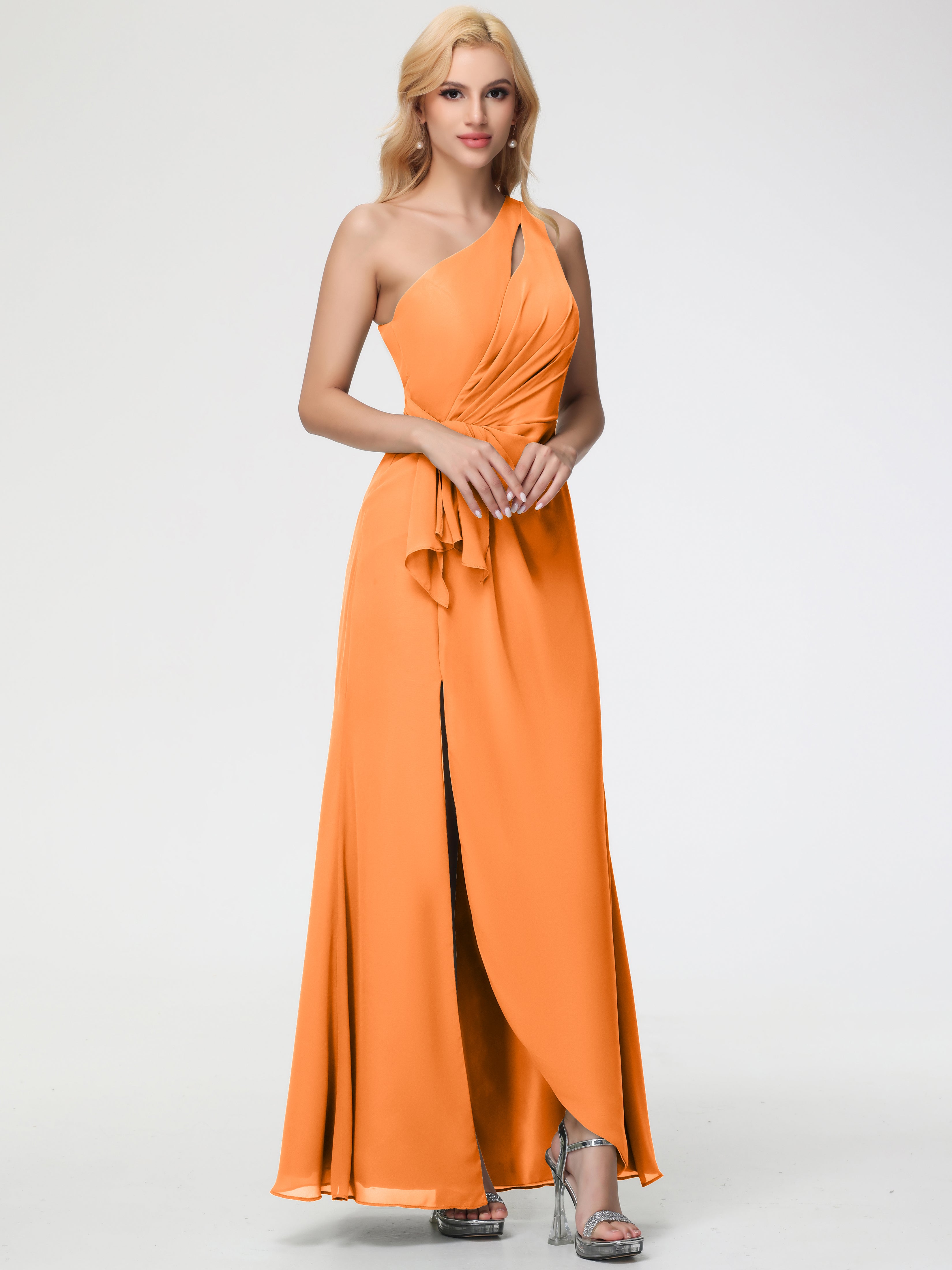 One Shoulder Sheath/Column Sleeveless Long Split Chiffon Bridesmaid Dresses (Copy)