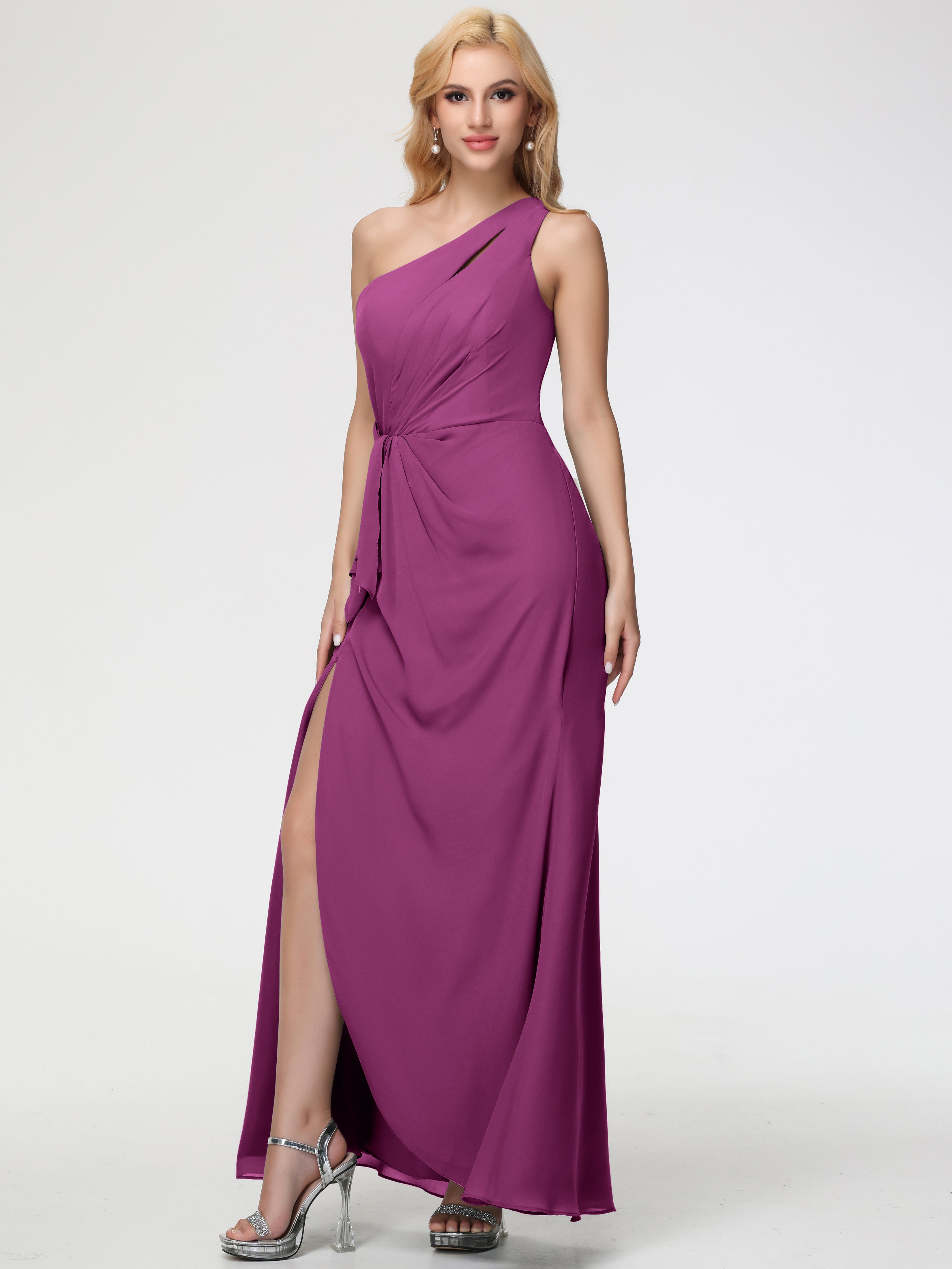 One Shoulder Sheath/Column Sleeveless Long Split Chiffon Bridesmaid Dresses (Copy)