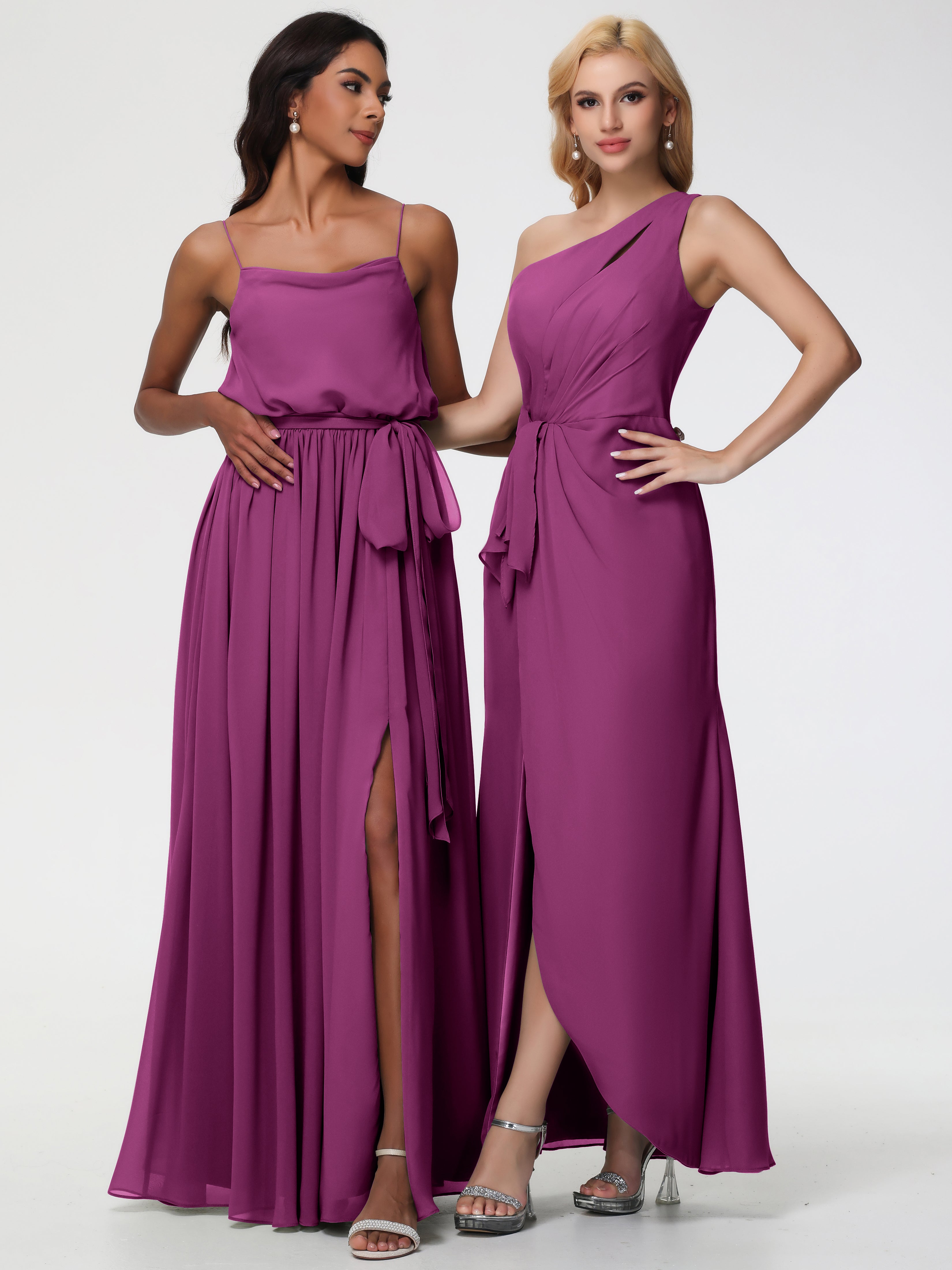 One Shoulder Sheath/Column Sleeveless Long Split Chiffon Bridesmaid Dresses (Copy)