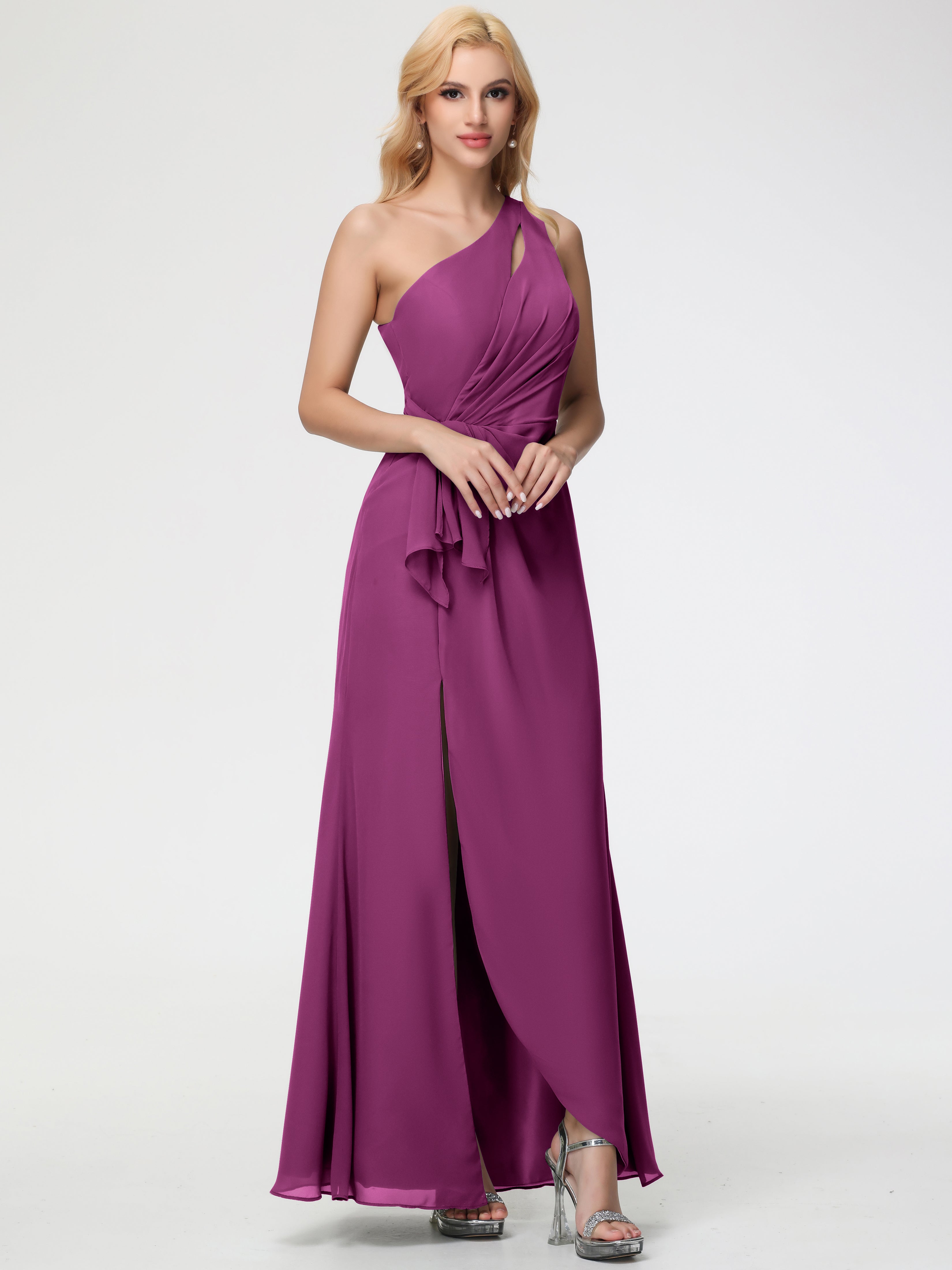 One Shoulder Sheath/Column Sleeveless Long Split Chiffon Bridesmaid Dresses (Copy)