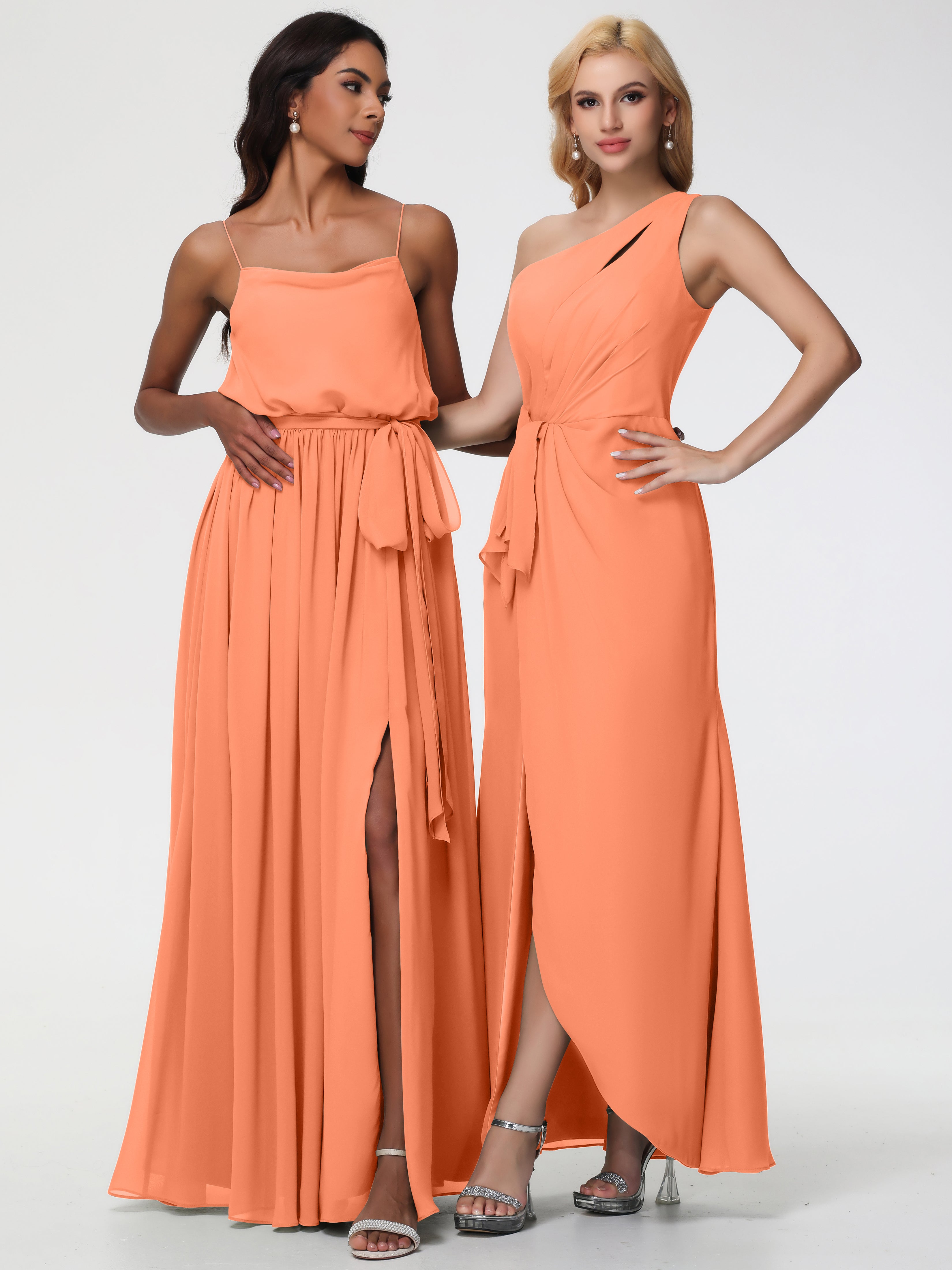 One Shoulder Sheath/Column Sleeveless Long Split Chiffon Bridesmaid Dresses (Copy)