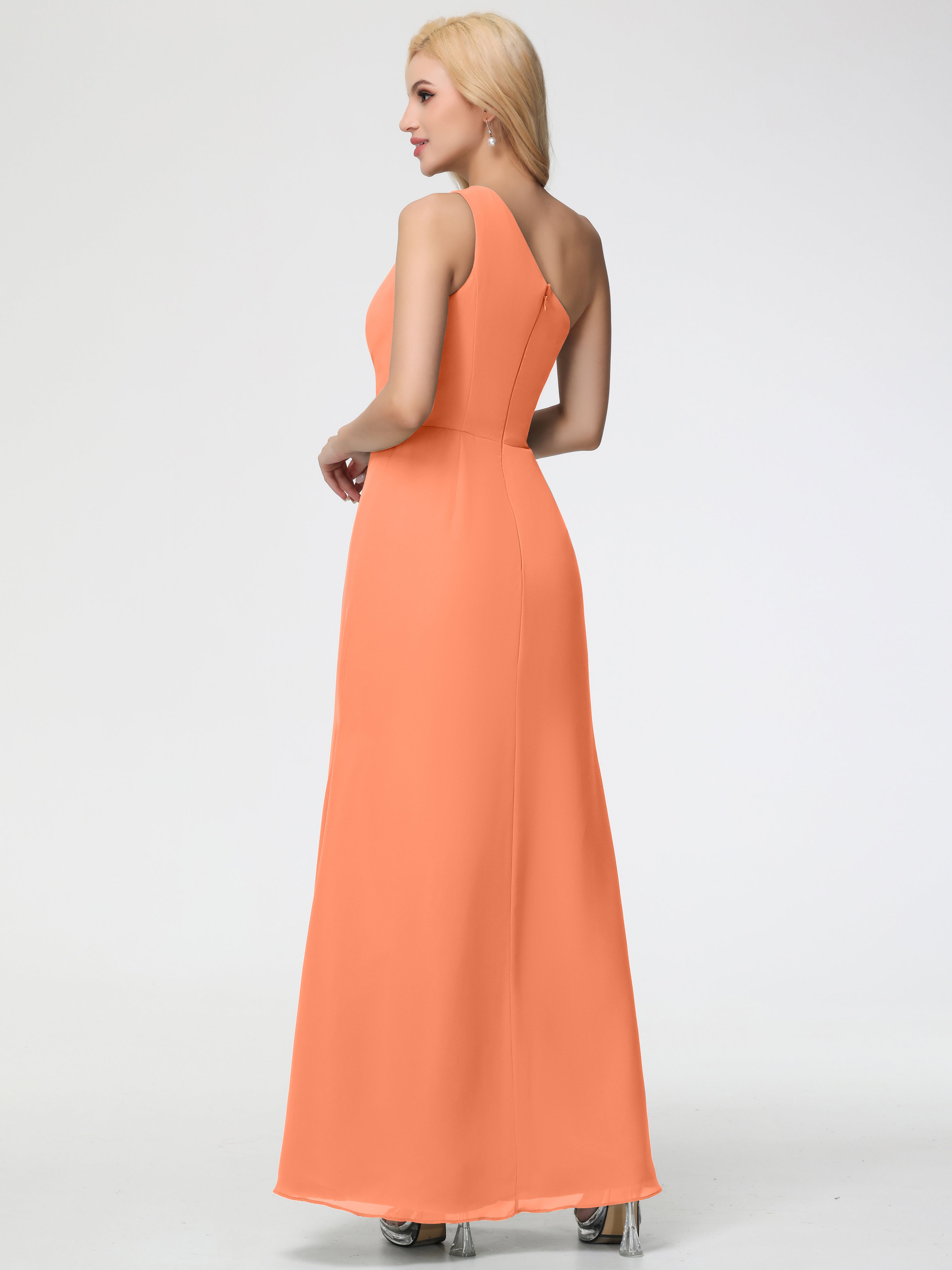 One Shoulder Sheath/Column Sleeveless Long Split Chiffon Bridesmaid Dresses (Copy)