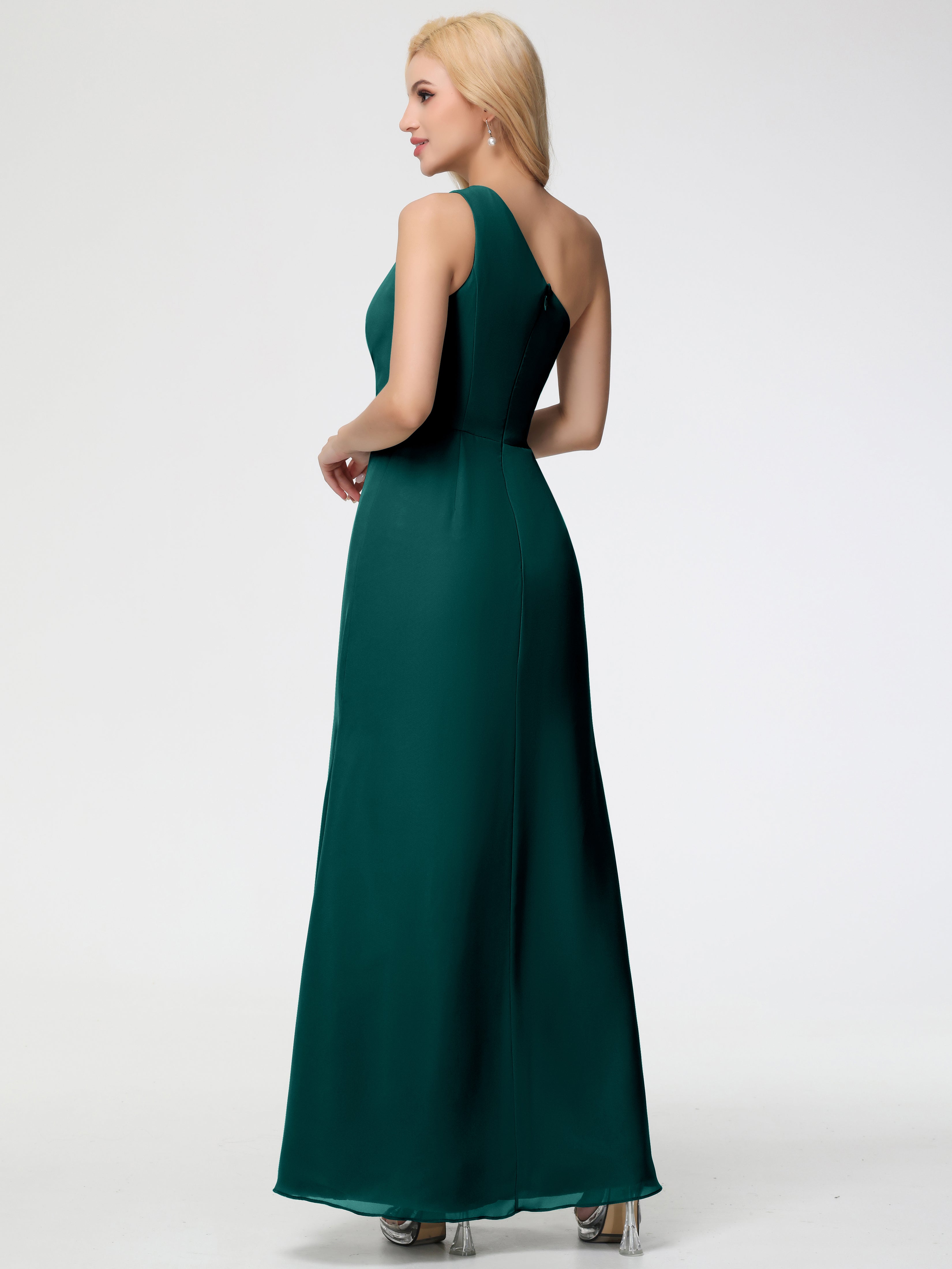 One Shoulder Sheath/Column Sleeveless Long Split Chiffon Bridesmaid Dresses (Copy)