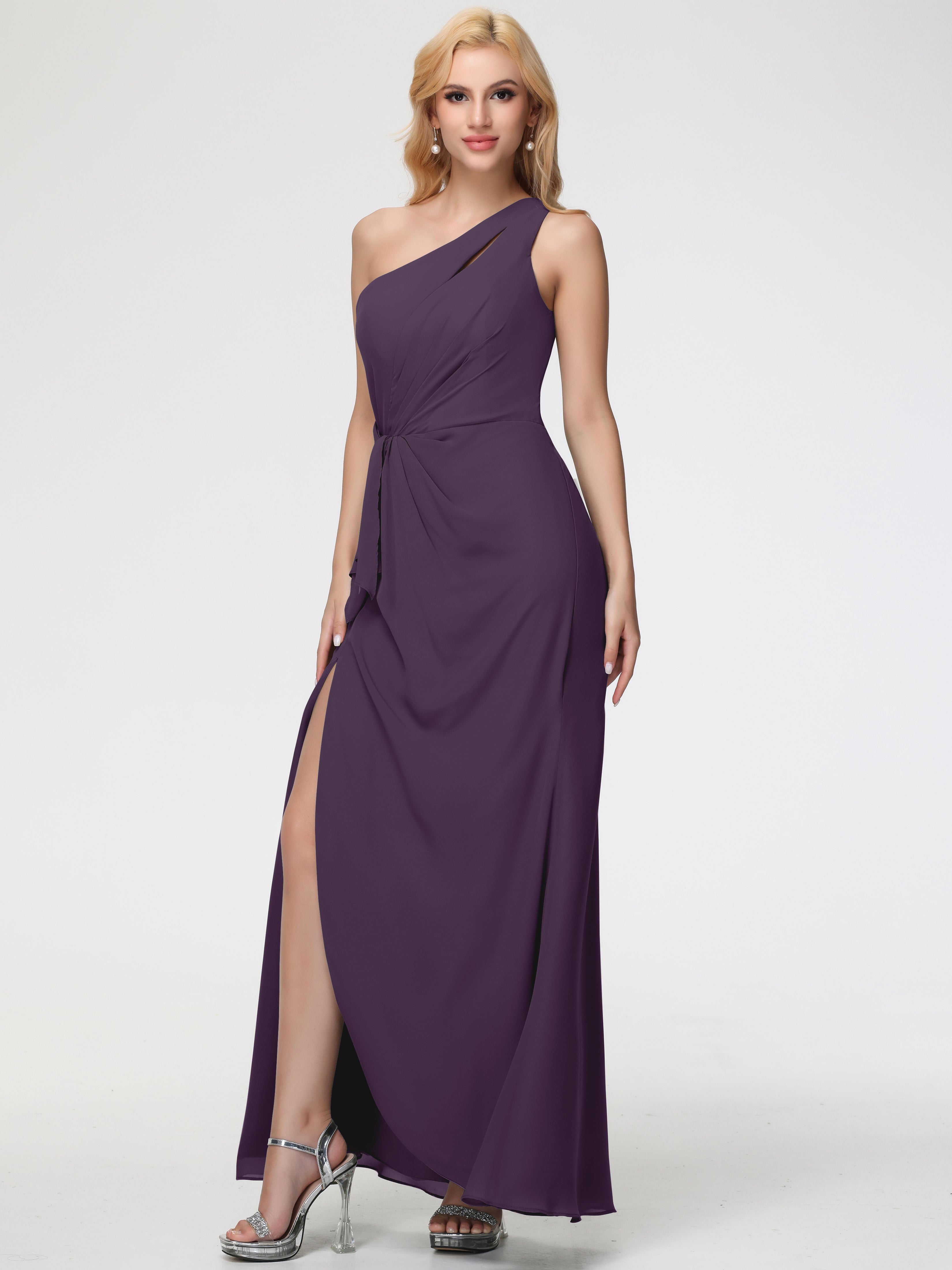 One Shoulder Sheath/Column Sleeveless Long Split Chiffon Bridesmaid Dresses (Copy)