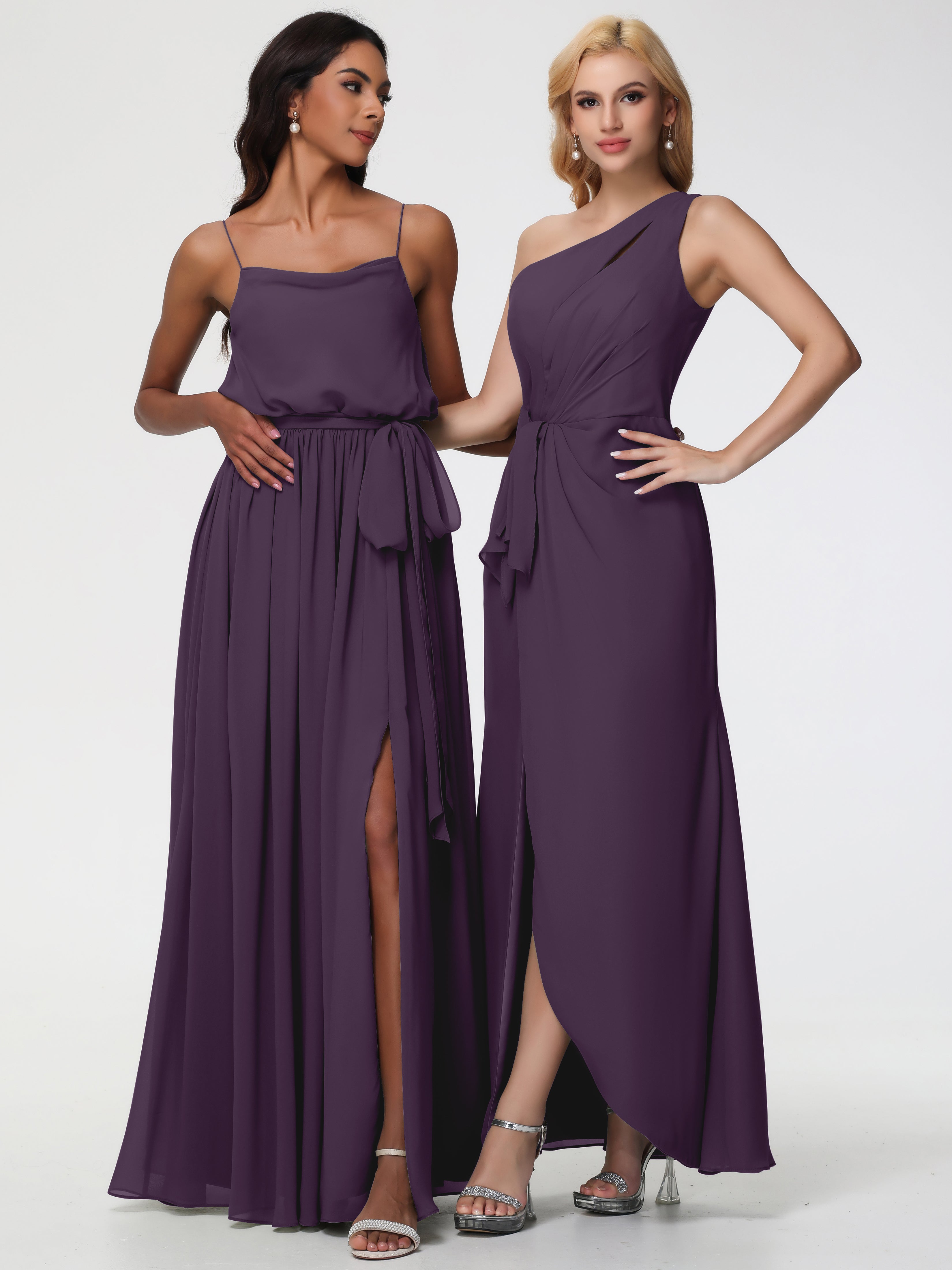 One Shoulder Sheath/Column Sleeveless Long Split Chiffon Bridesmaid Dresses (Copy)