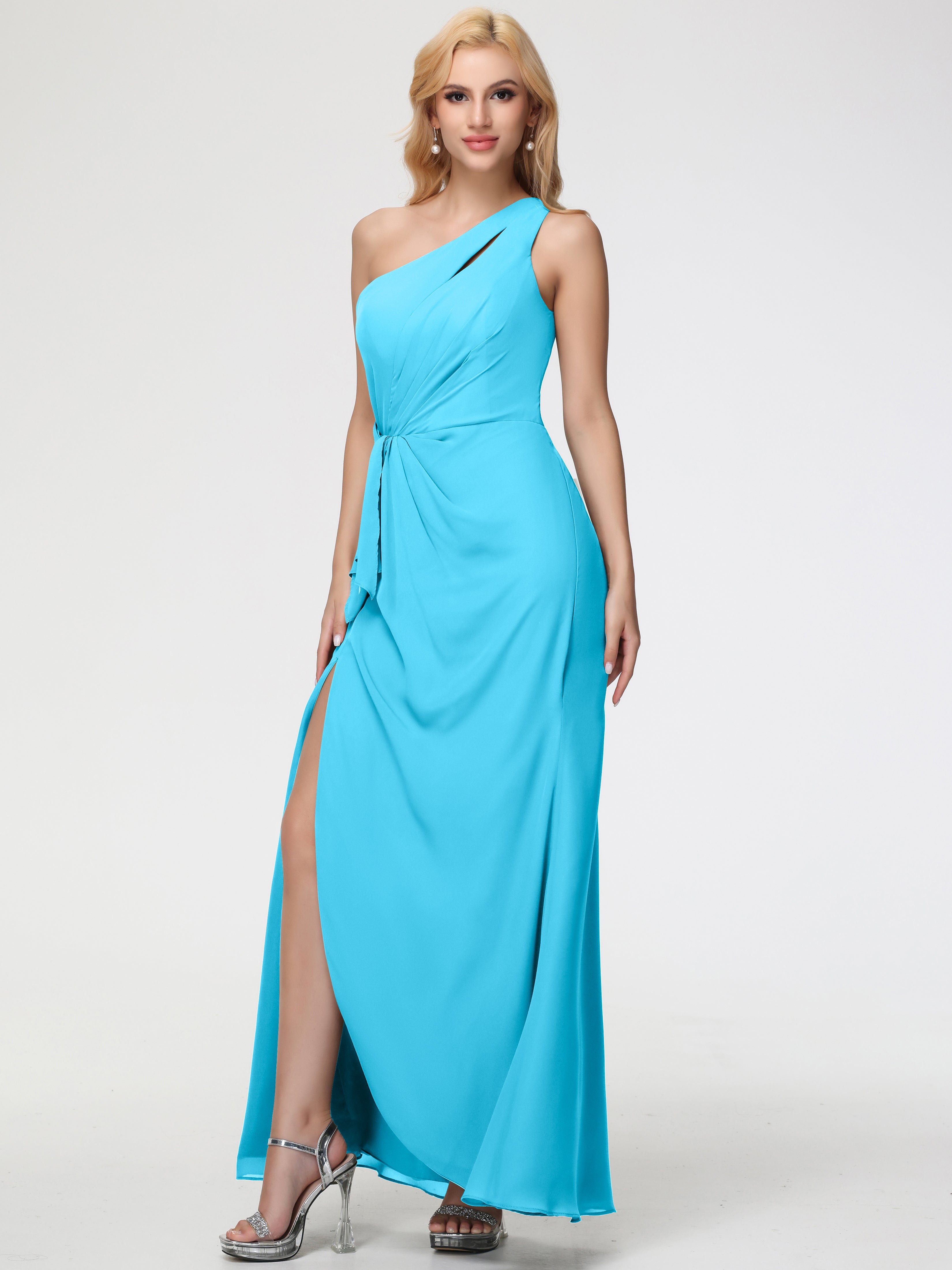 One Shoulder Sheath/Column Sleeveless Long Split Chiffon Bridesmaid Dresses (Copy)