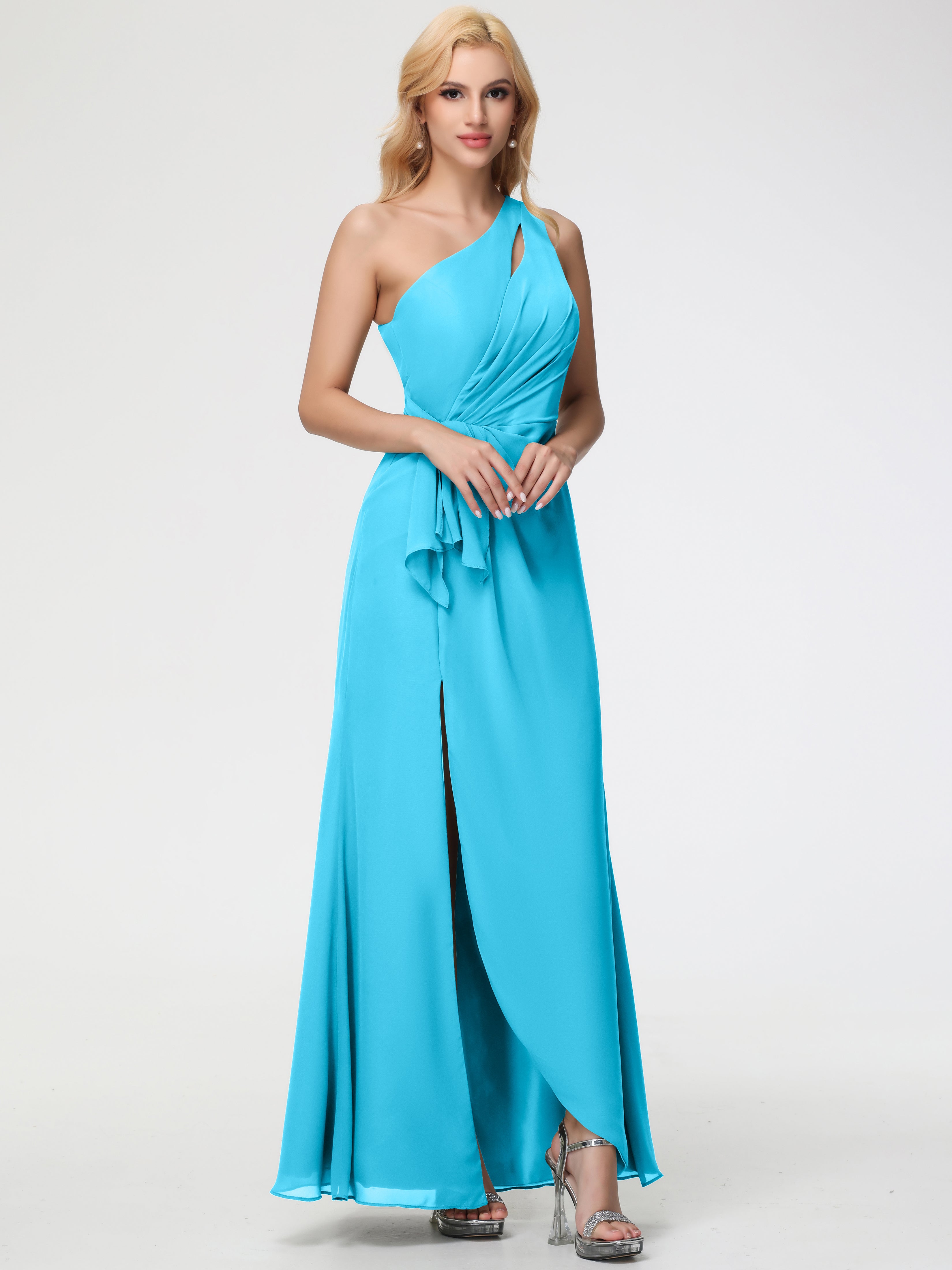 One Shoulder Sheath/Column Sleeveless Long Split Chiffon Bridesmaid Dresses (Copy)