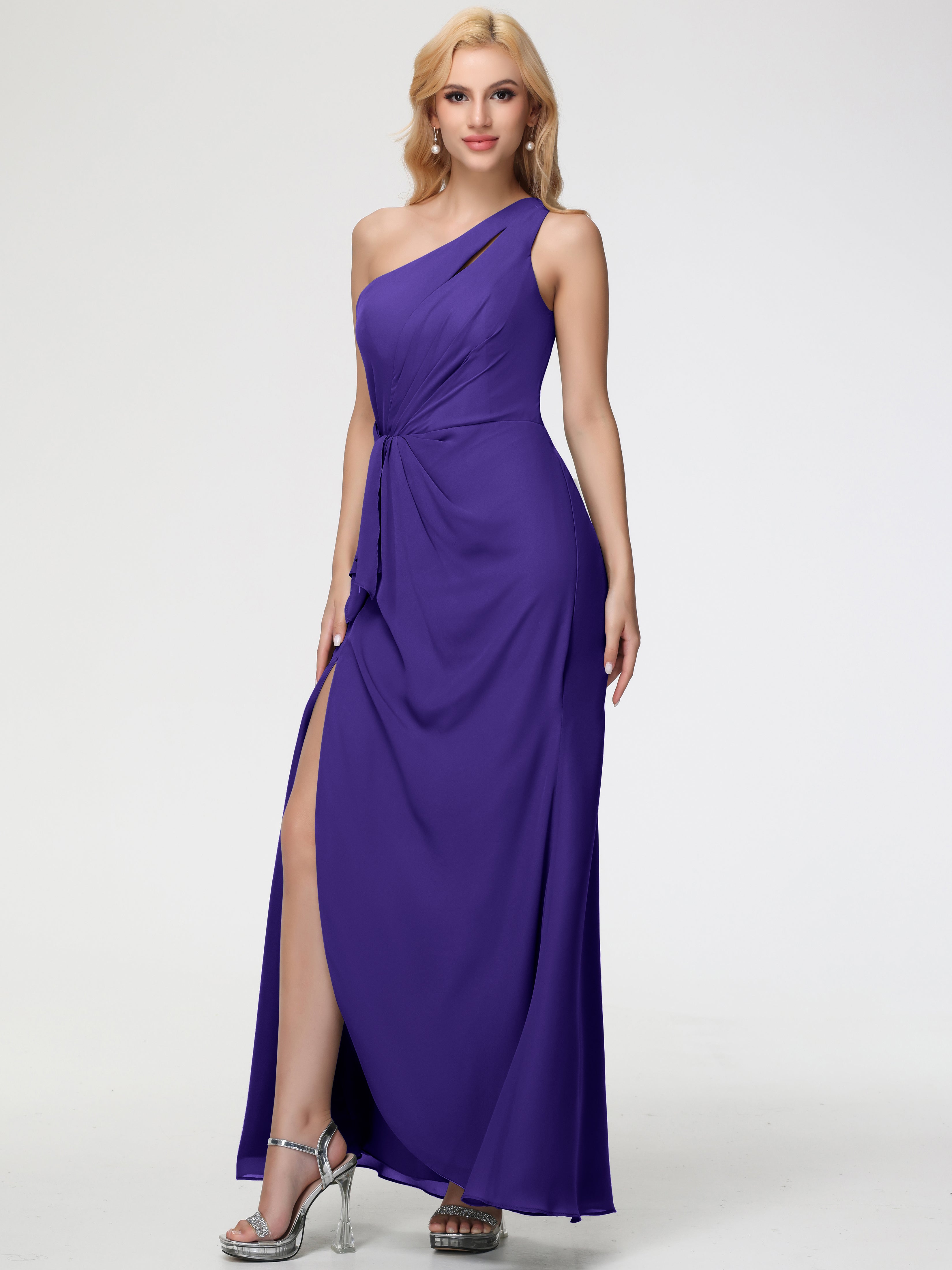 One Shoulder Sheath/Column Sleeveless Long Split Chiffon Bridesmaid Dresses (Copy)