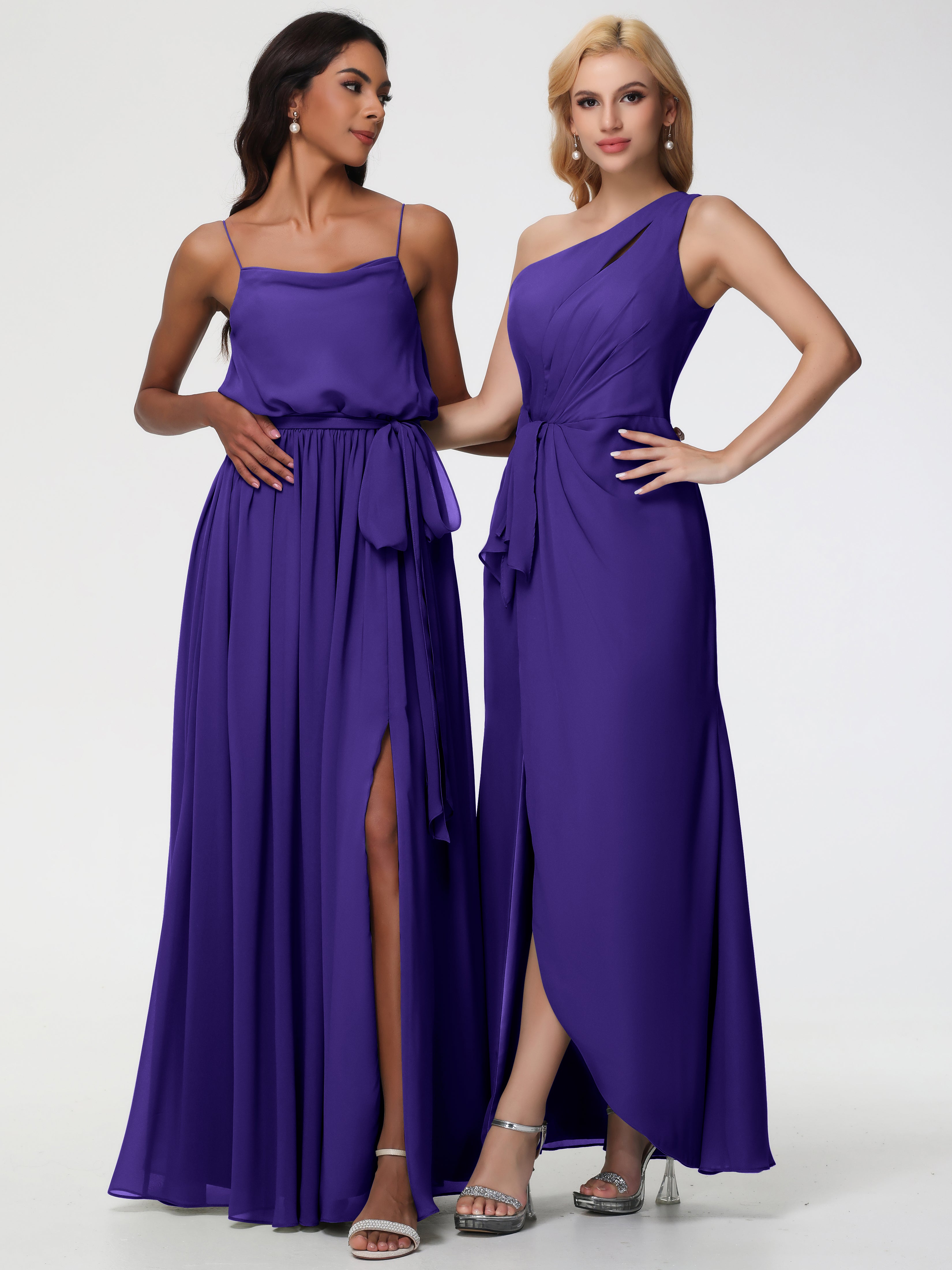 One Shoulder Sheath/Column Sleeveless Long Split Chiffon Bridesmaid Dresses (Copy)