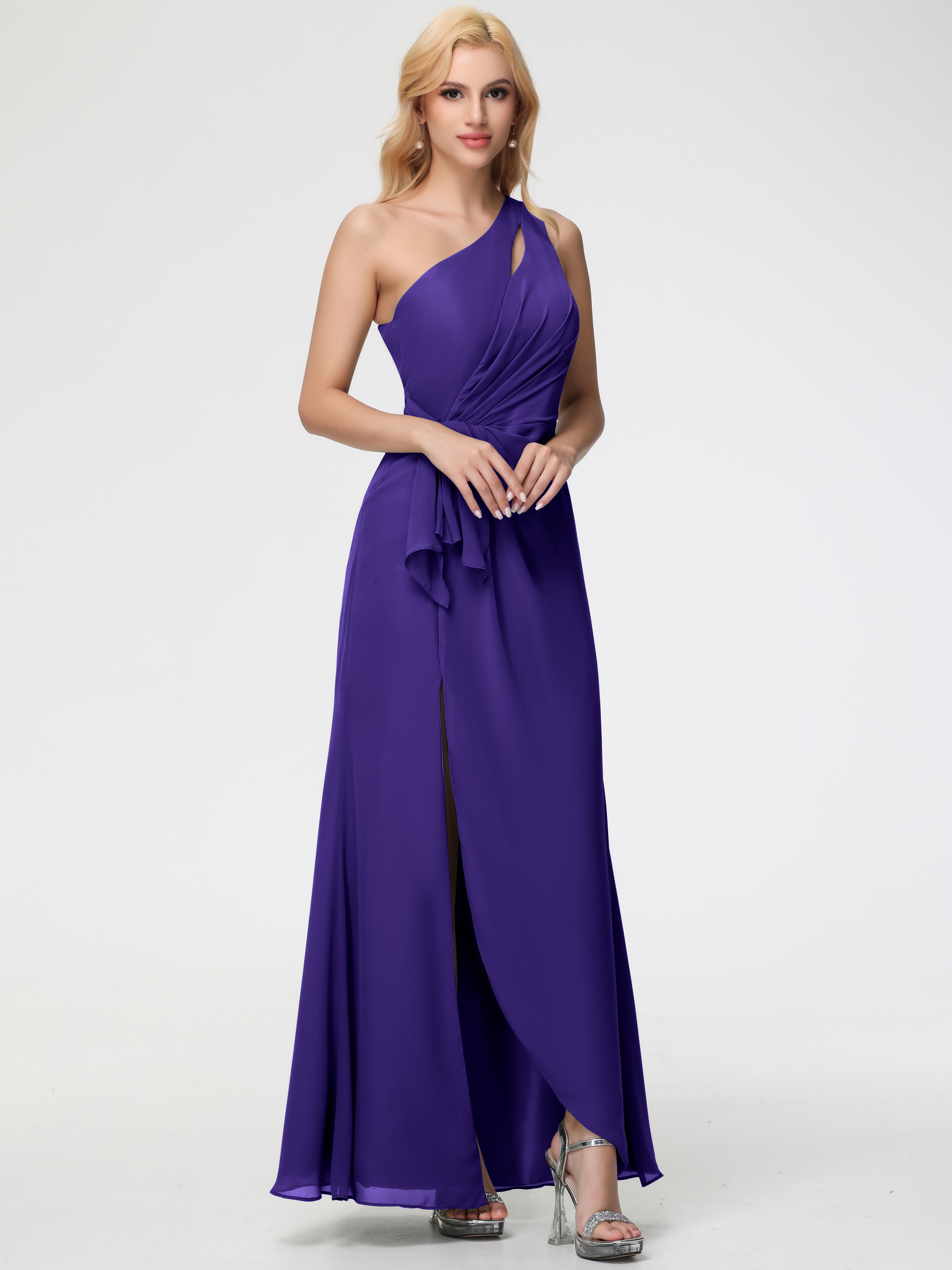 One Shoulder Sheath/Column Sleeveless Long Split Chiffon Bridesmaid Dresses (Copy)