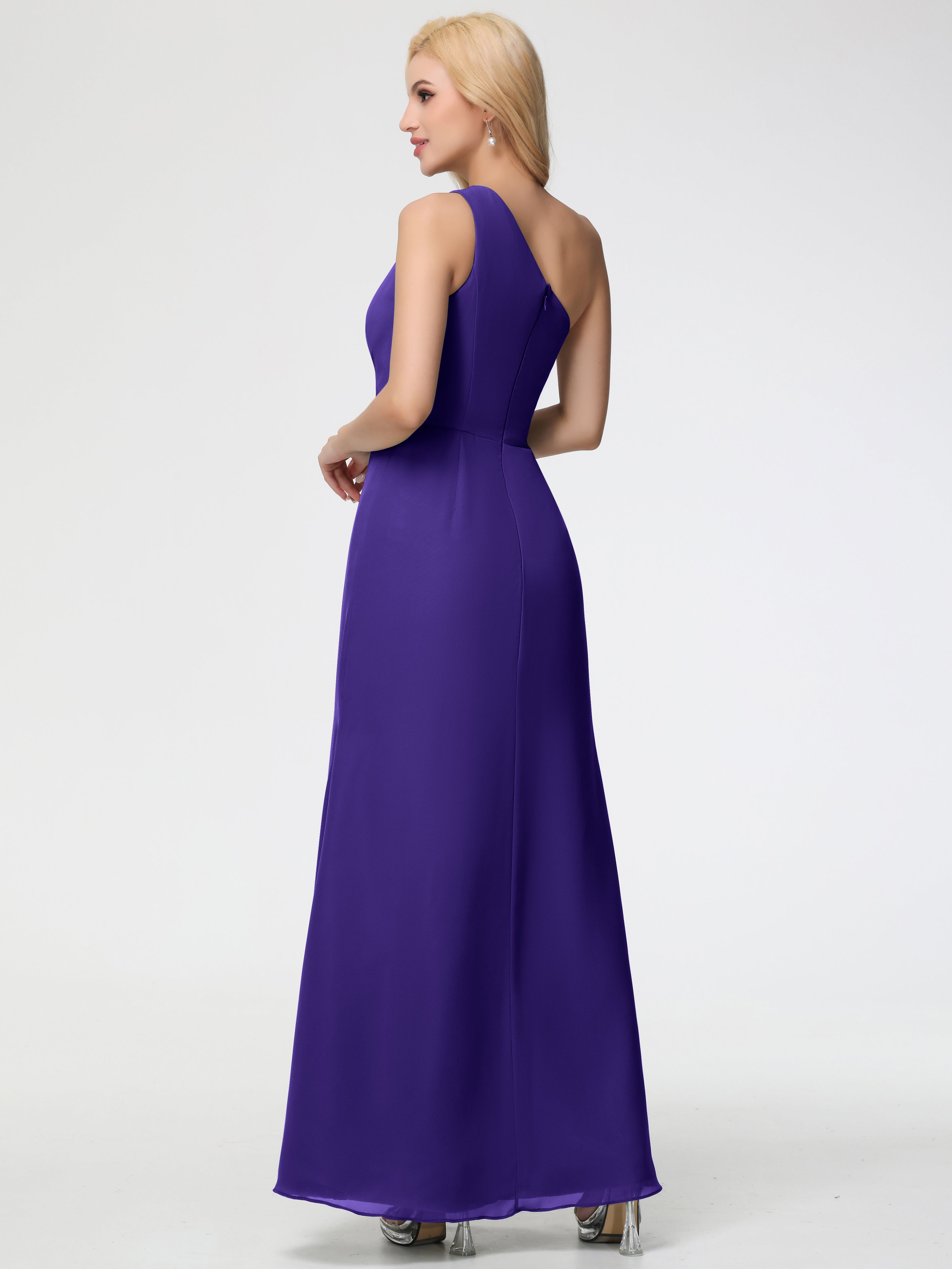 One Shoulder Sheath/Column Sleeveless Long Split Chiffon Bridesmaid Dresses (Copy)