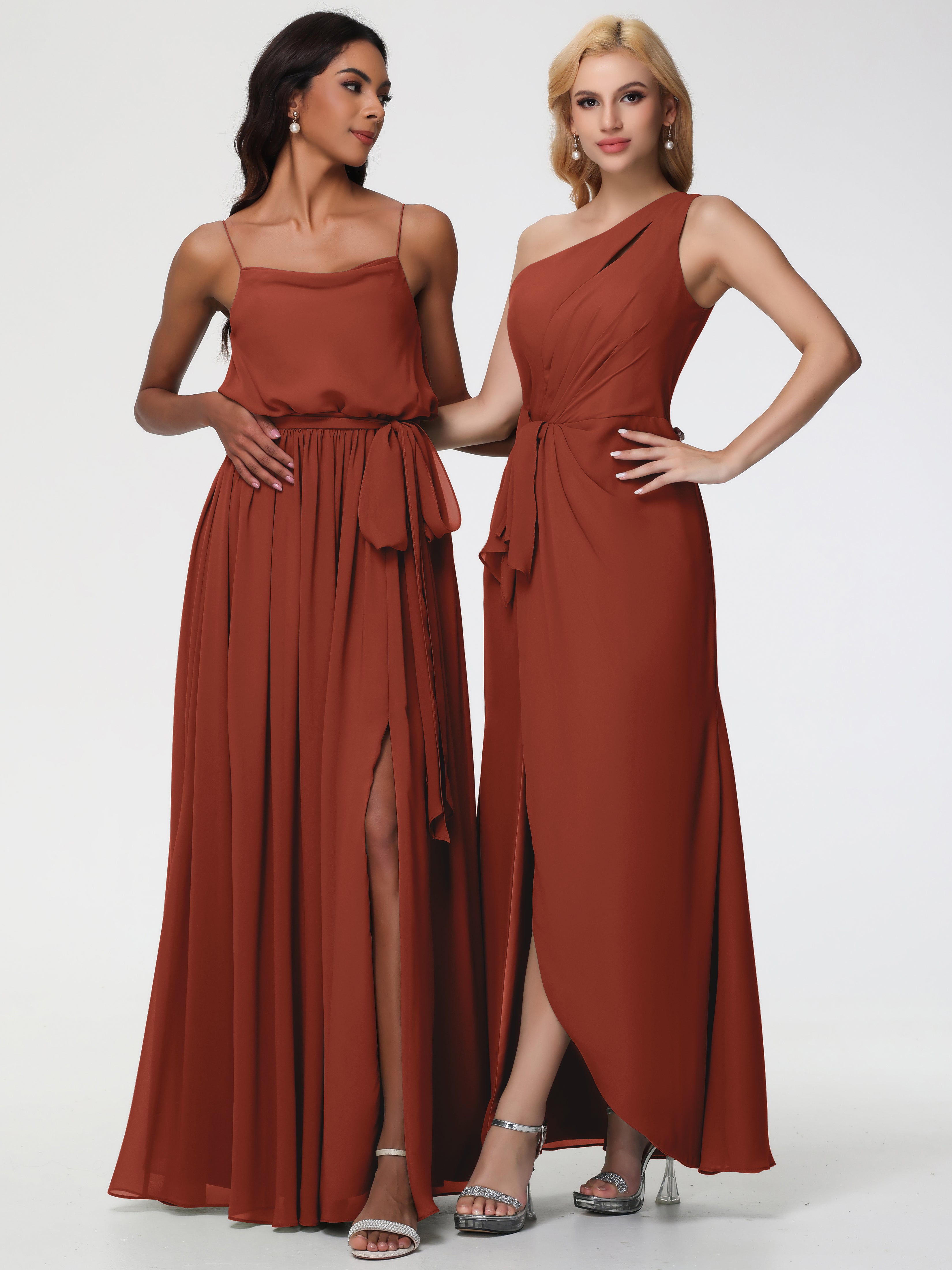 One Shoulder Sheath/Column Sleeveless Long Split Chiffon Bridesmaid Dresses (Copy)