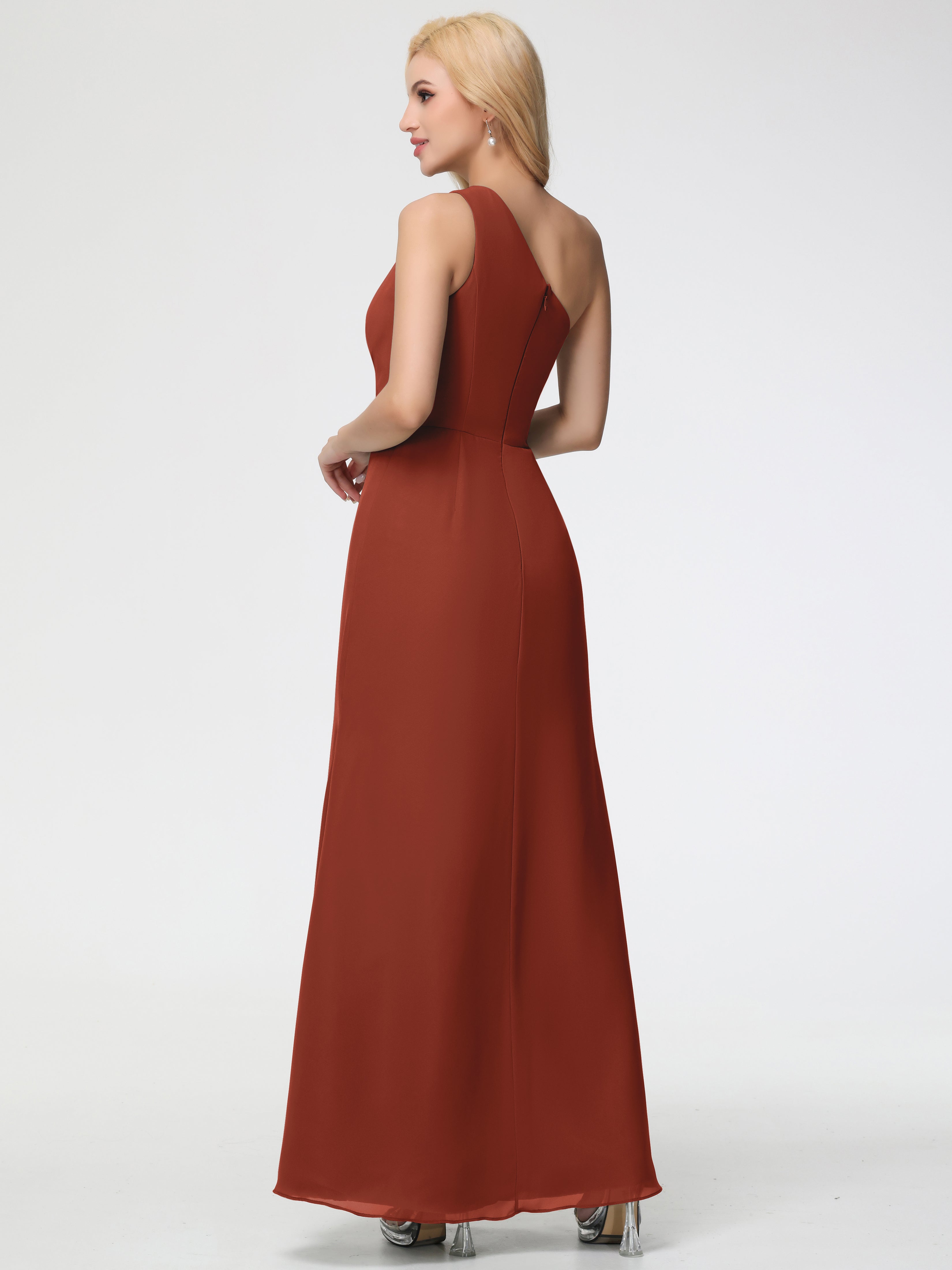 One Shoulder Sheath/Column Sleeveless Long Split Chiffon Bridesmaid Dresses (Copy)