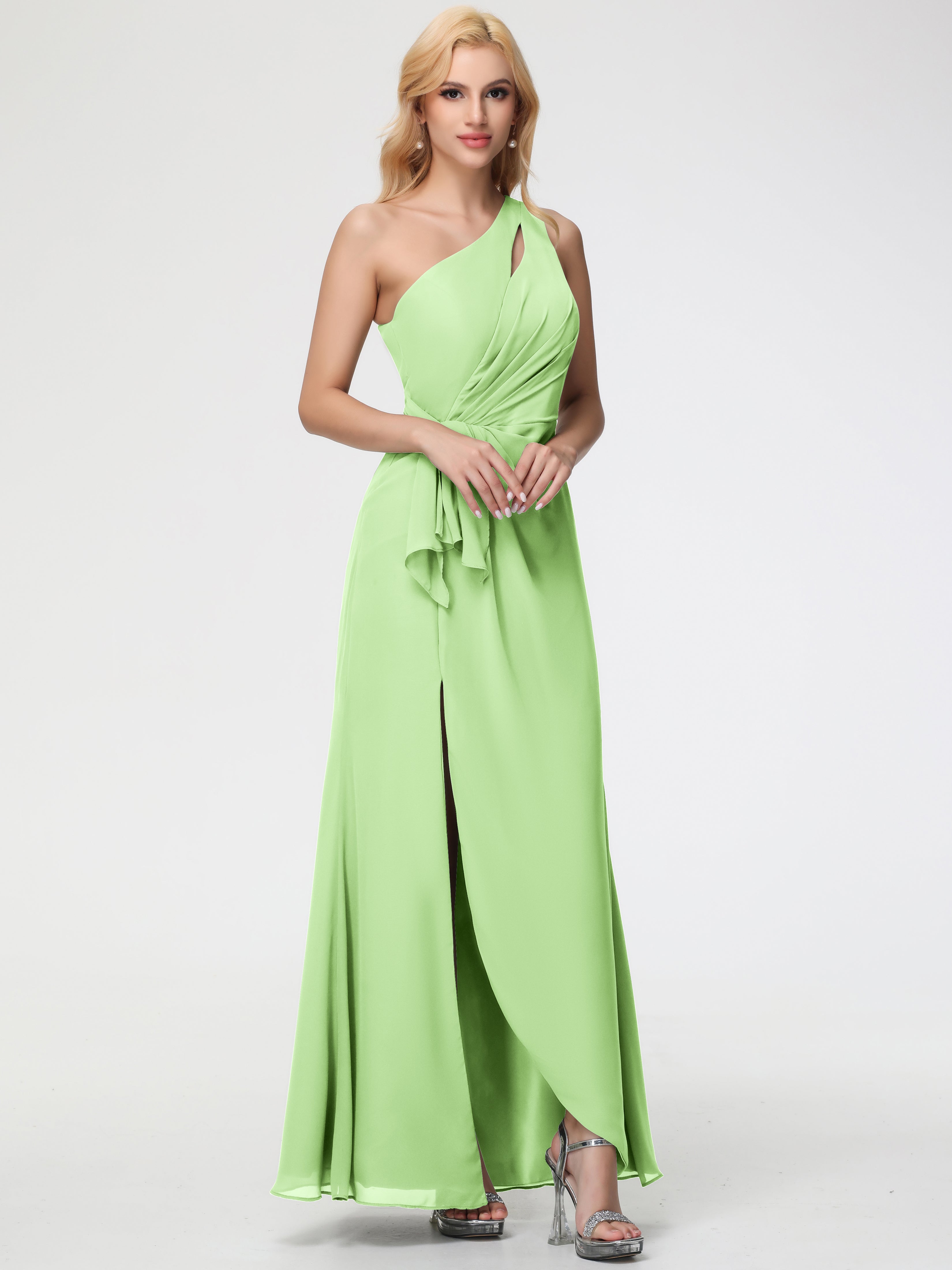 One Shoulder Sheath/Column Sleeveless Long Split Chiffon Bridesmaid Dresses (Copy)