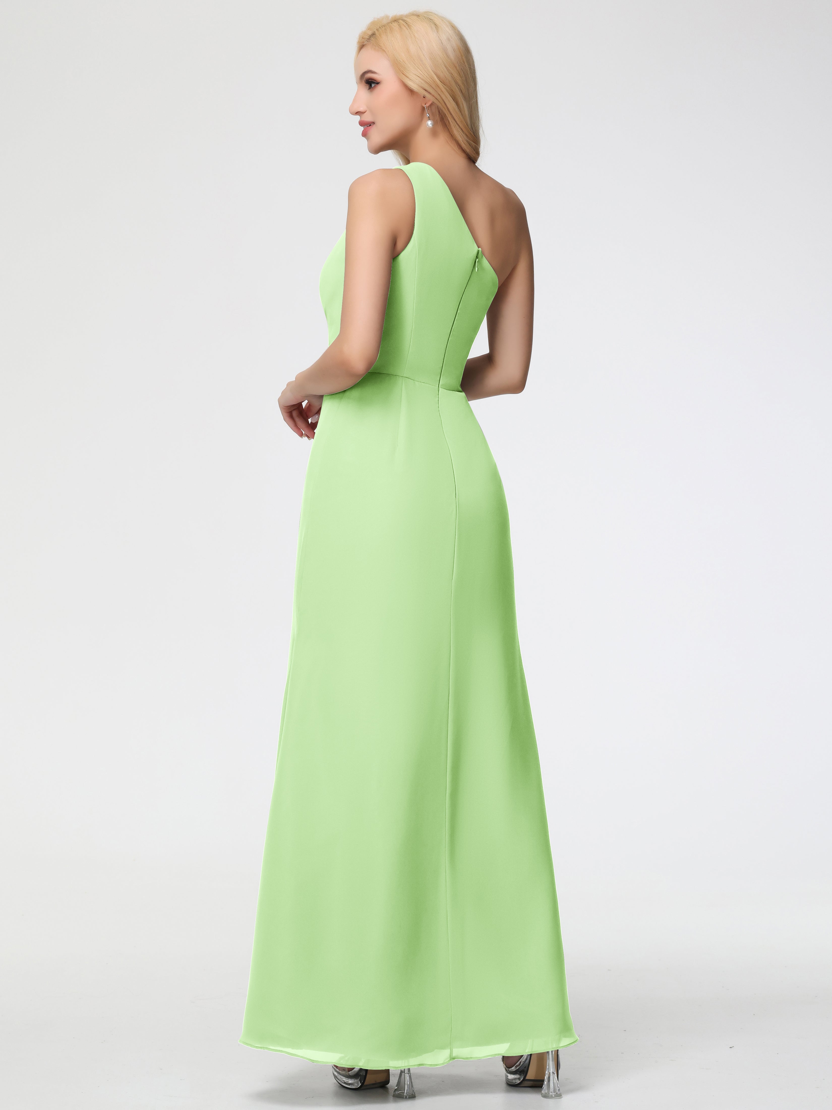 One Shoulder Sheath/Column Sleeveless Long Split Chiffon Bridesmaid Dresses (Copy)