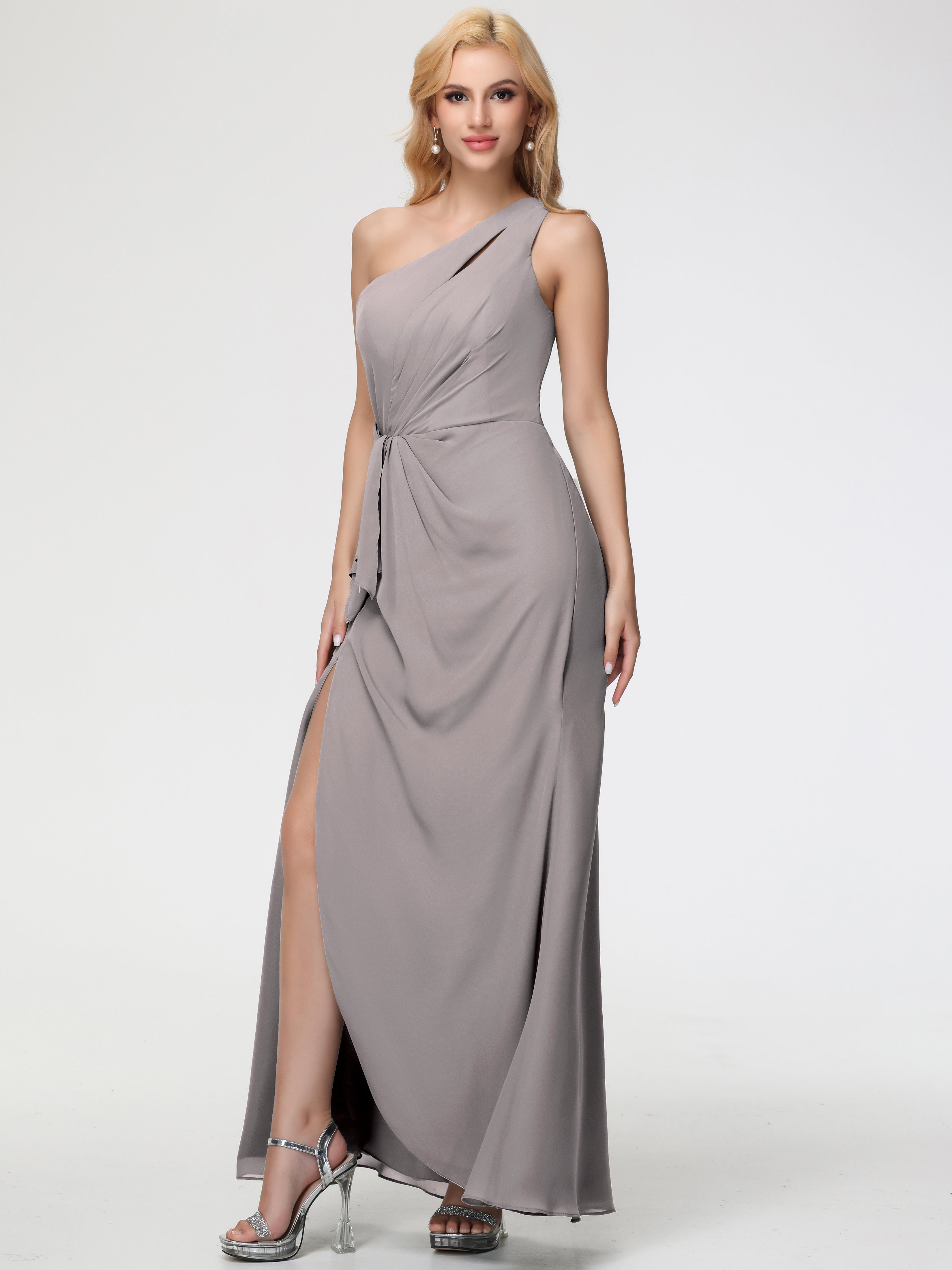 One Shoulder Sheath/Column Sleeveless Long Split Chiffon Bridesmaid Dresses (Copy)