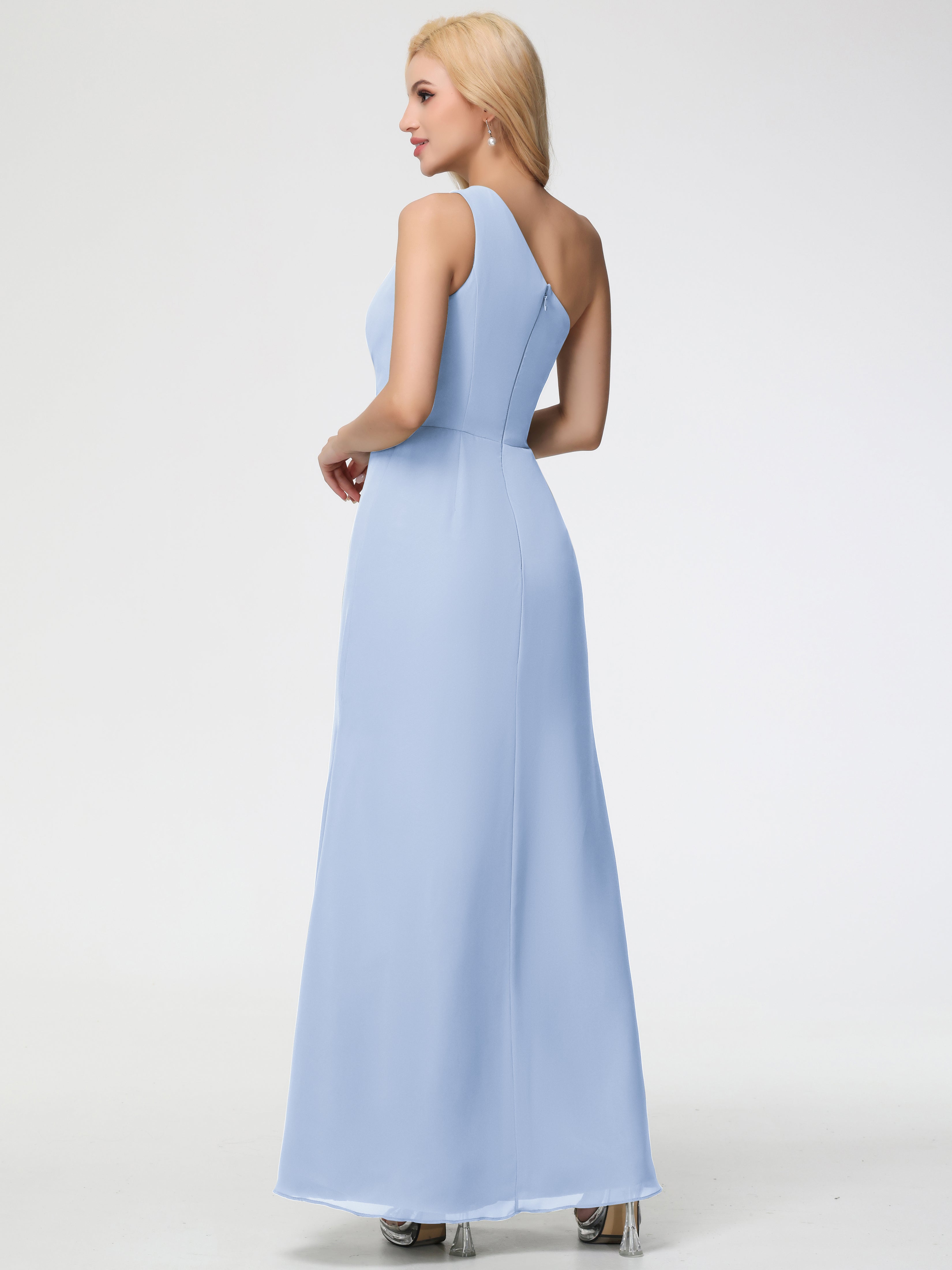 One Shoulder Sheath/Column Sleeveless Long Split Chiffon Bridesmaid Dresses (Copy)