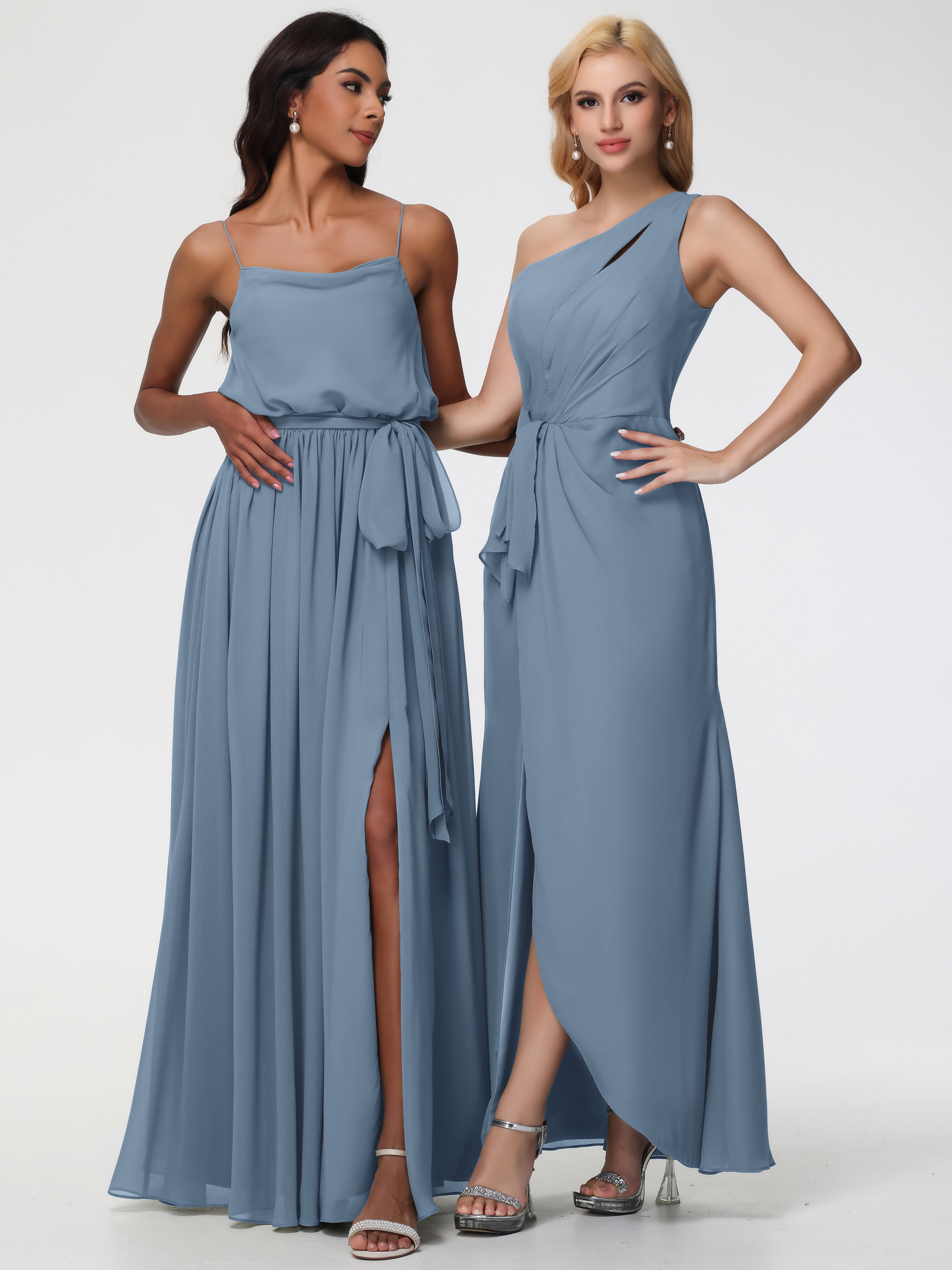 One Shoulder Sheath/Column Sleeveless Long Split Chiffon Bridesmaid Dresses (Copy)