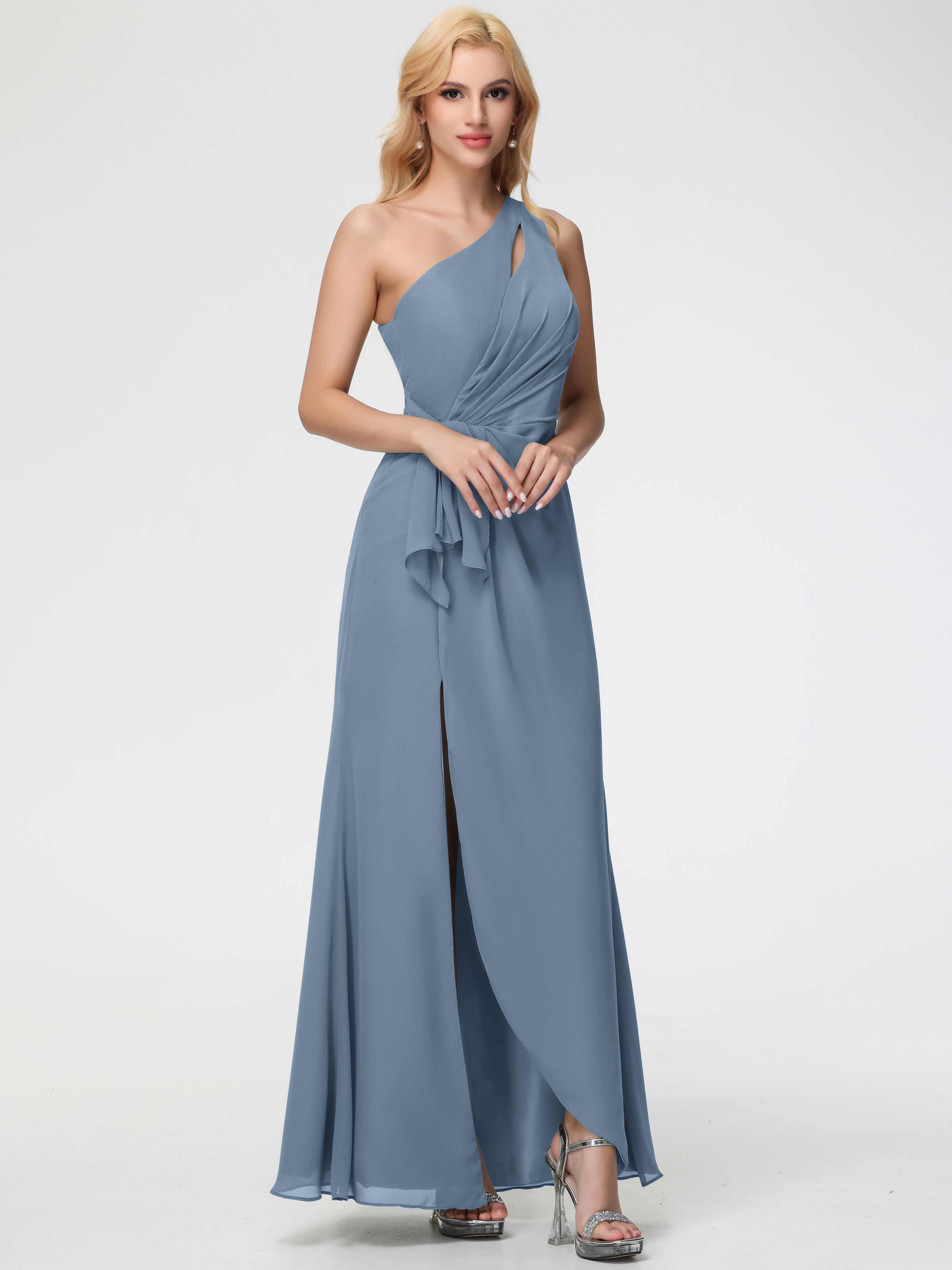 One Shoulder Sheath/Column Sleeveless Long Split Chiffon Bridesmaid Dresses (Copy)