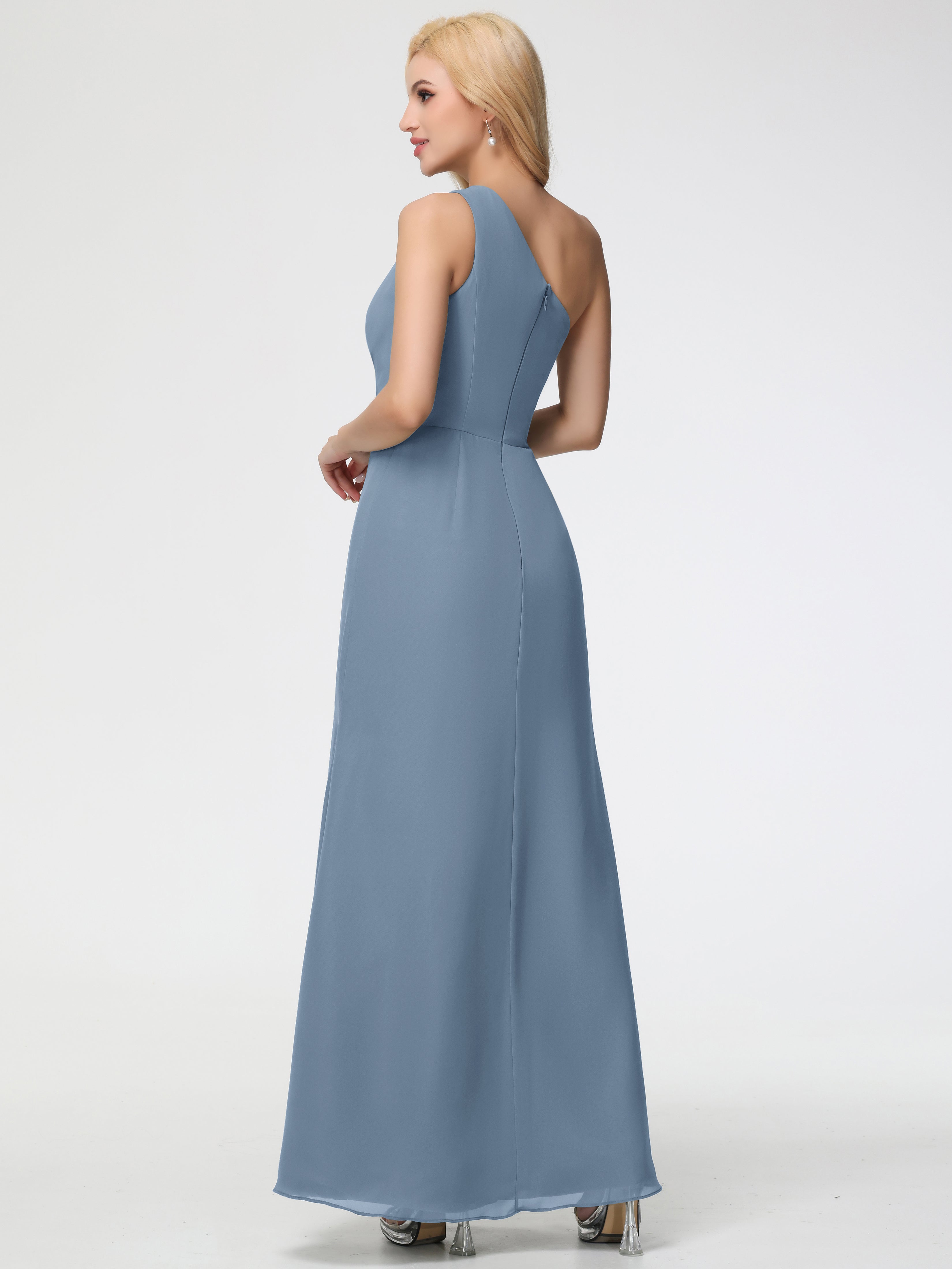 One Shoulder Sheath/Column Sleeveless Long Split Chiffon Bridesmaid Dresses (Copy)