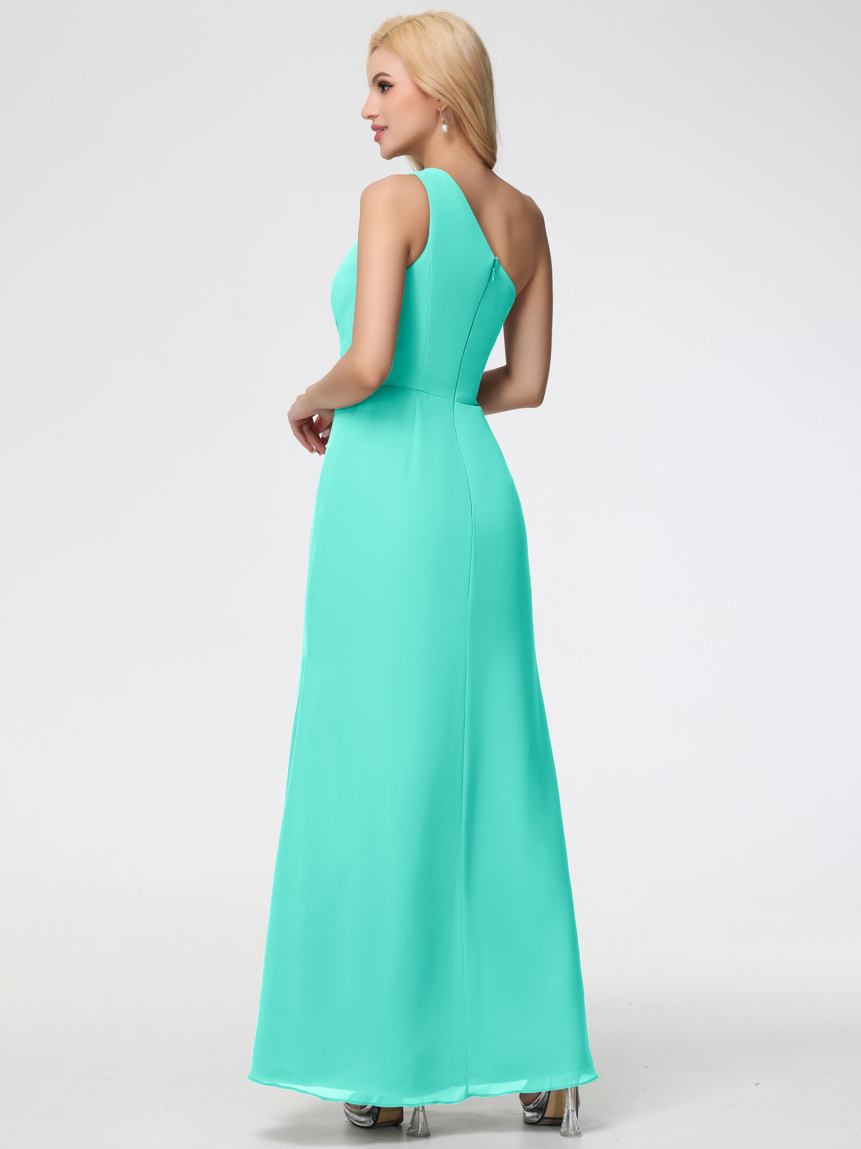 One Shoulder Sheath/Column Sleeveless Long Split Chiffon Bridesmaid Dresses (Copy)
