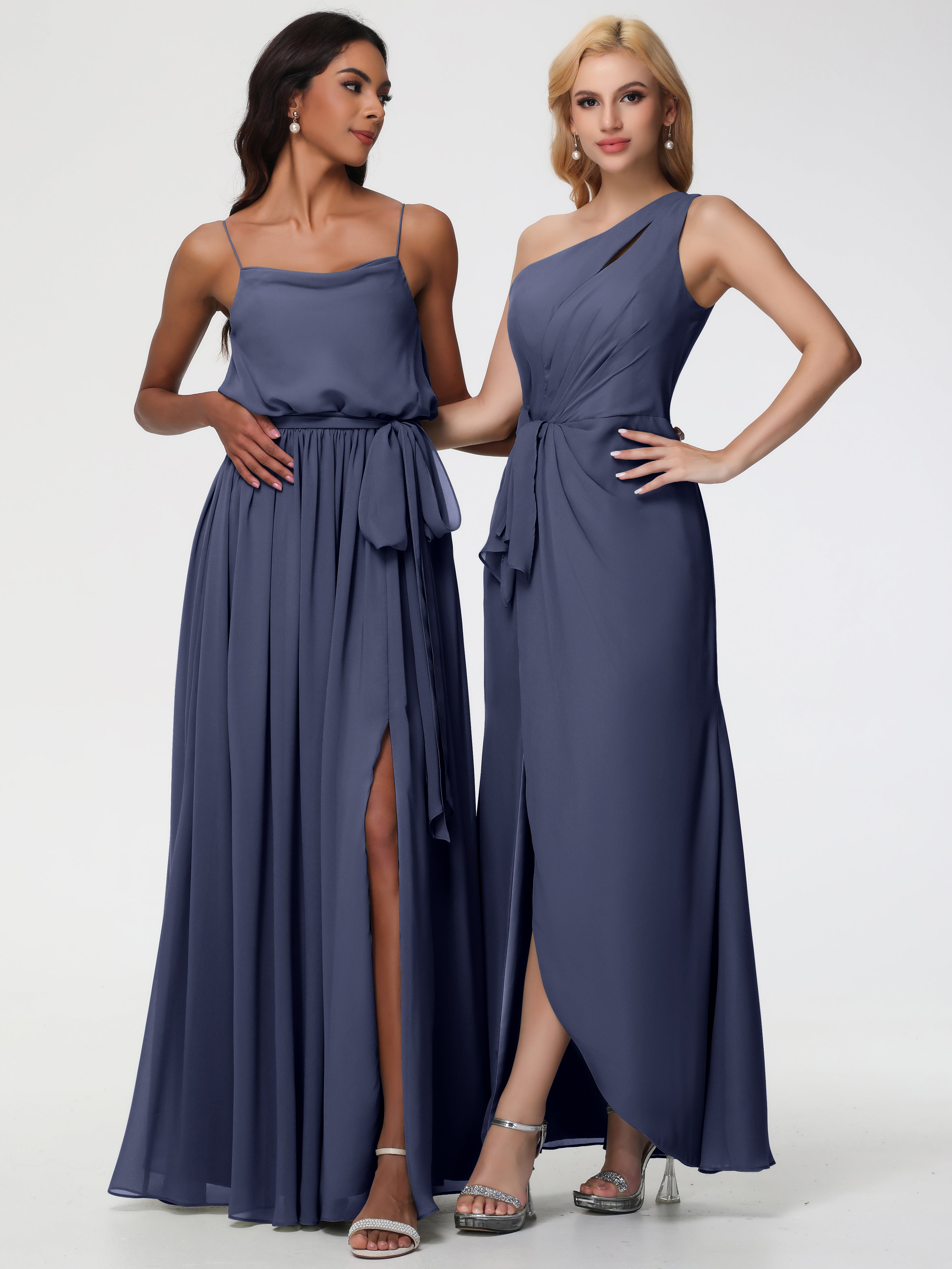 One Shoulder Sheath/Column Sleeveless Long Split Chiffon Bridesmaid Dresses (Copy)