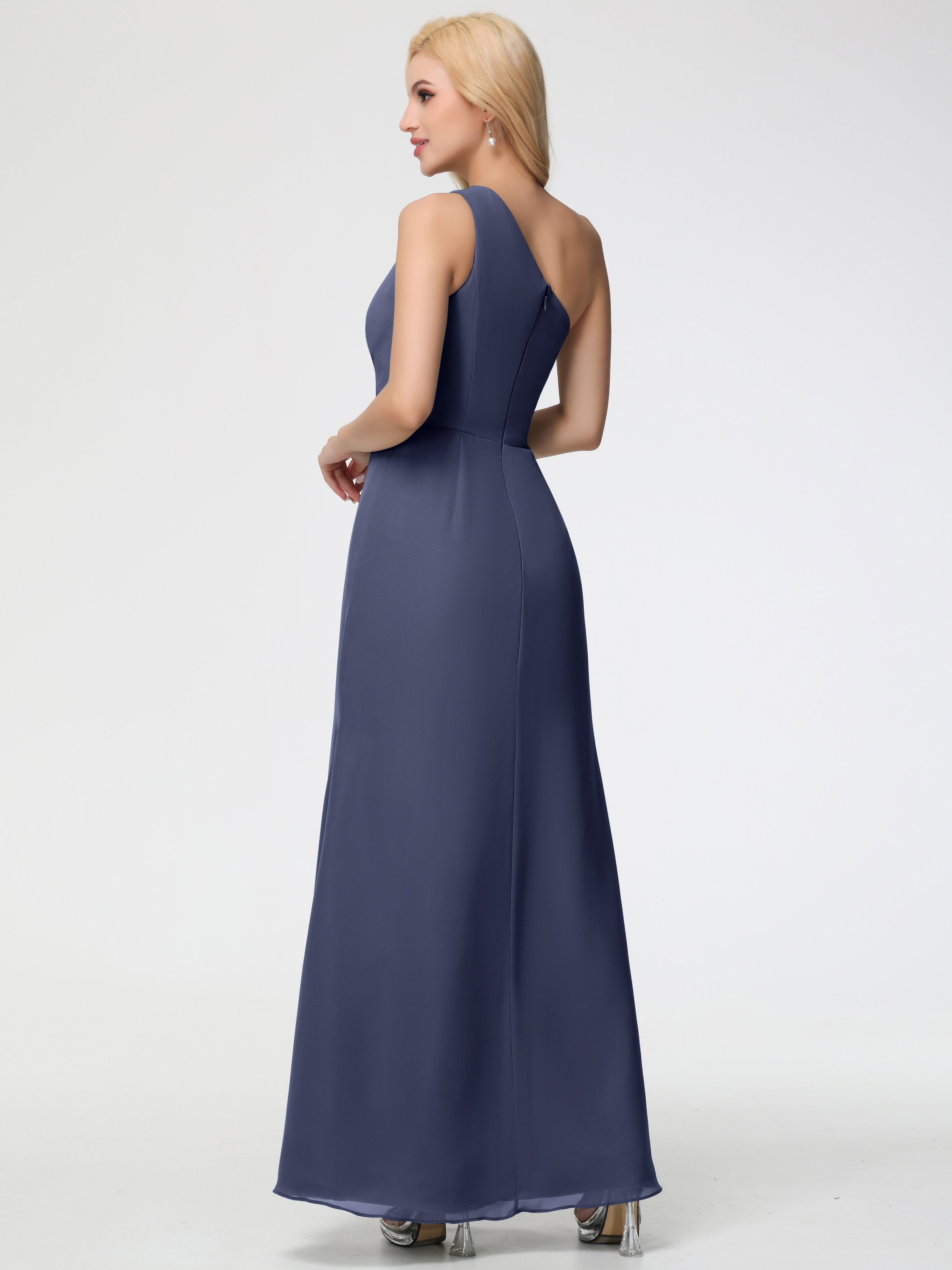 One Shoulder Sheath/Column Sleeveless Long Split Chiffon Bridesmaid Dresses (Copy)