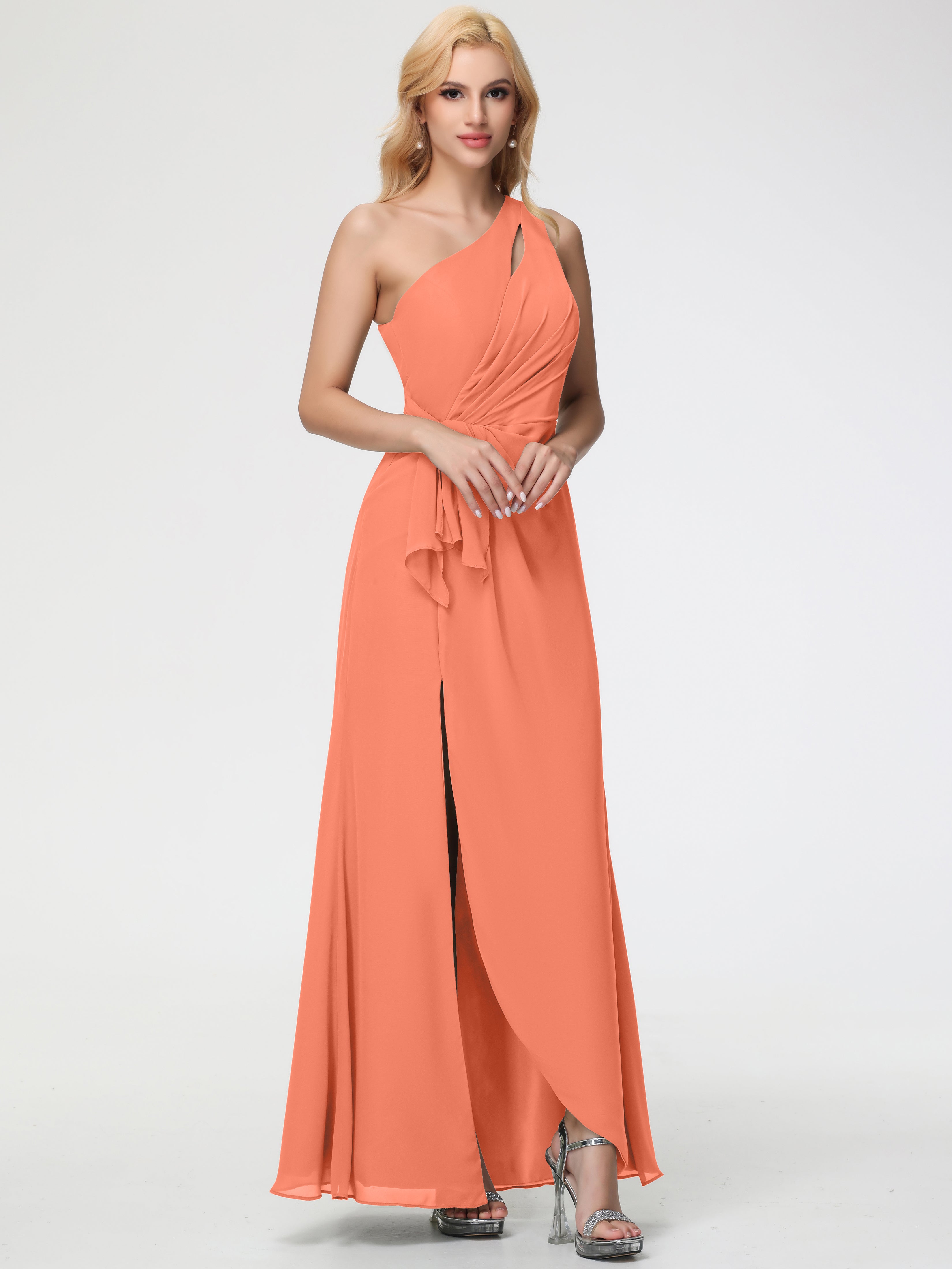 One Shoulder Sheath/Column Sleeveless Long Split Chiffon Bridesmaid Dresses (Copy)