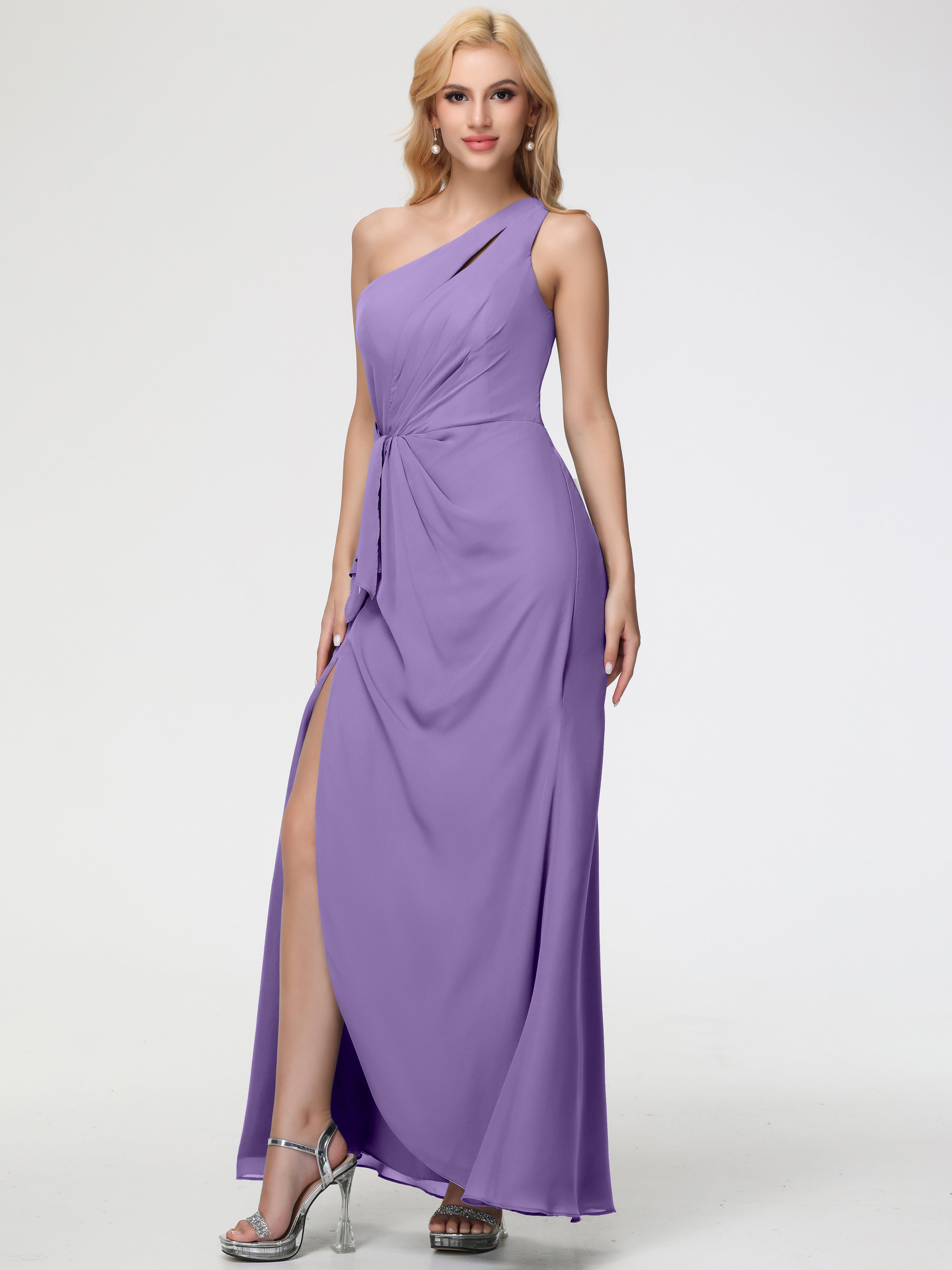 One Shoulder Sheath/Column Sleeveless Long Split Chiffon Bridesmaid Dresses (Copy)