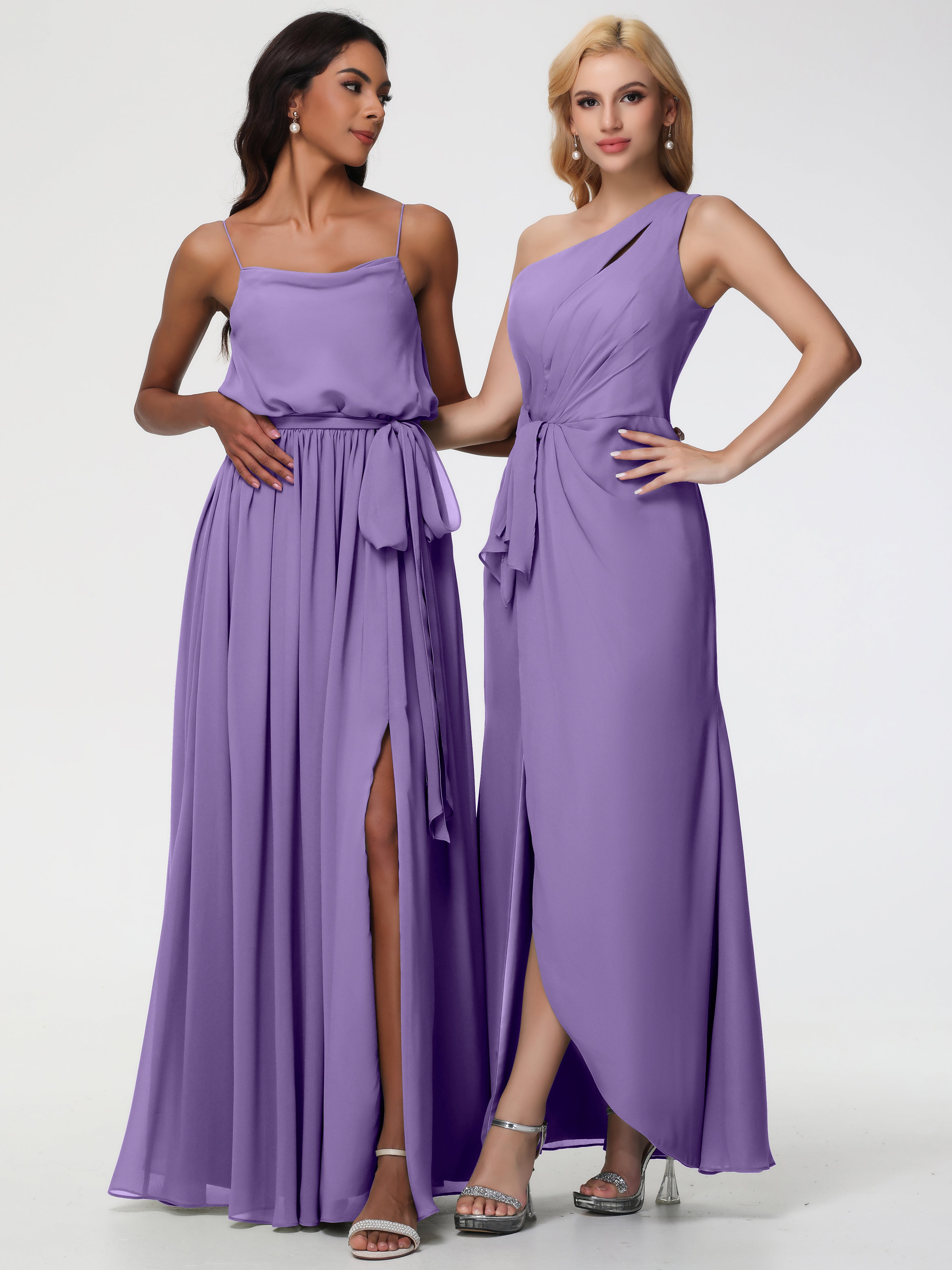 One Shoulder Sheath/Column Sleeveless Long Split Chiffon Bridesmaid Dresses (Copy)